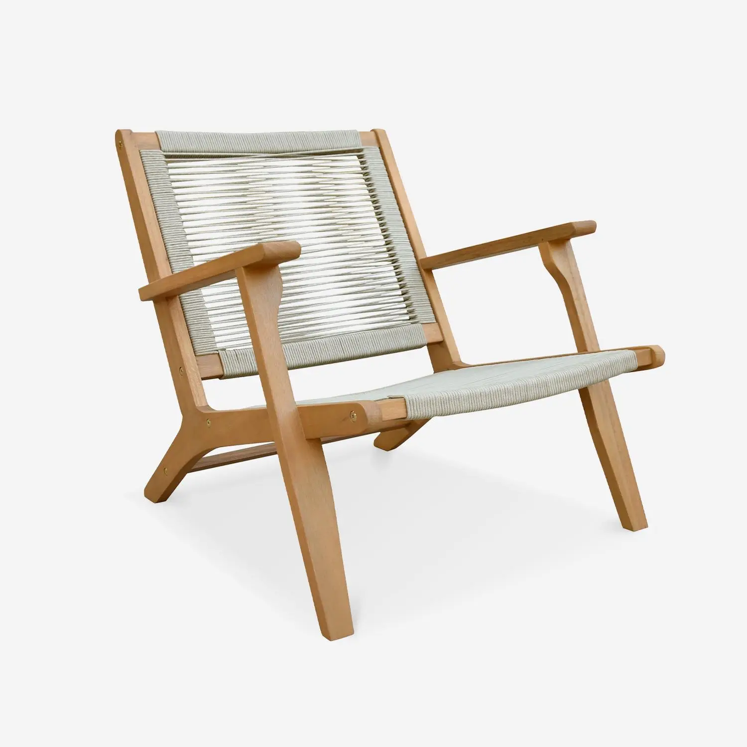 Chaise de jardin bois d'eucalyptus et cordes + repose pieds (lot de 2)