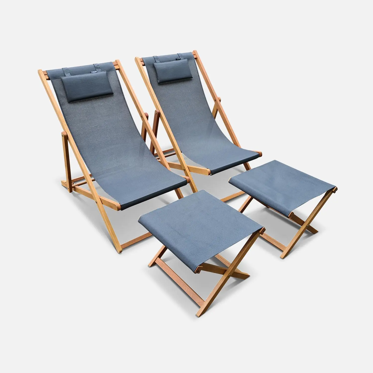 Bain de soleil et repose-pieds bois d'eucalyptus multi positions (lot de 2)
