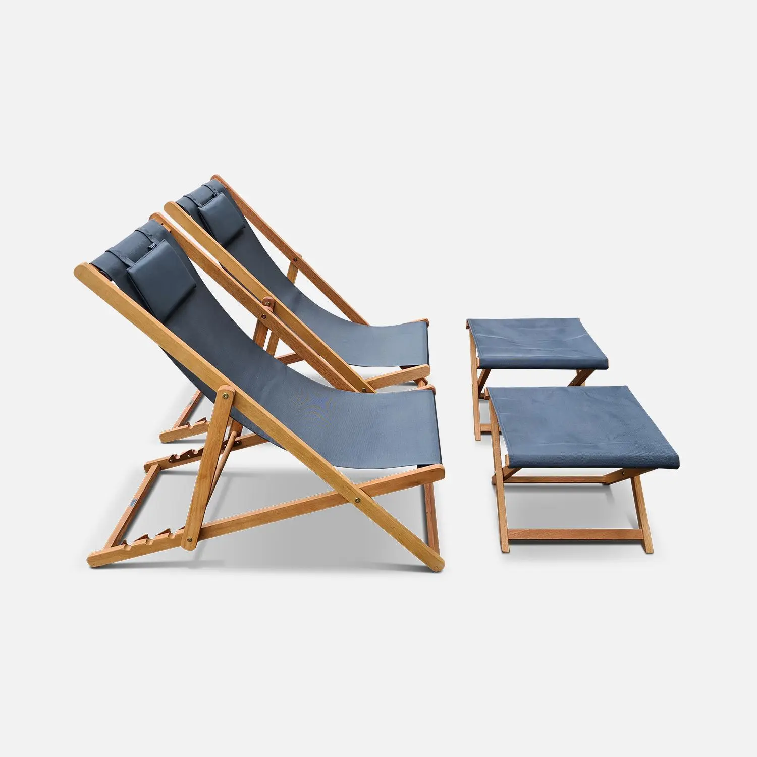 Bain de soleil et repose-pieds bois d'eucalyptus multi positions (lot de 2)