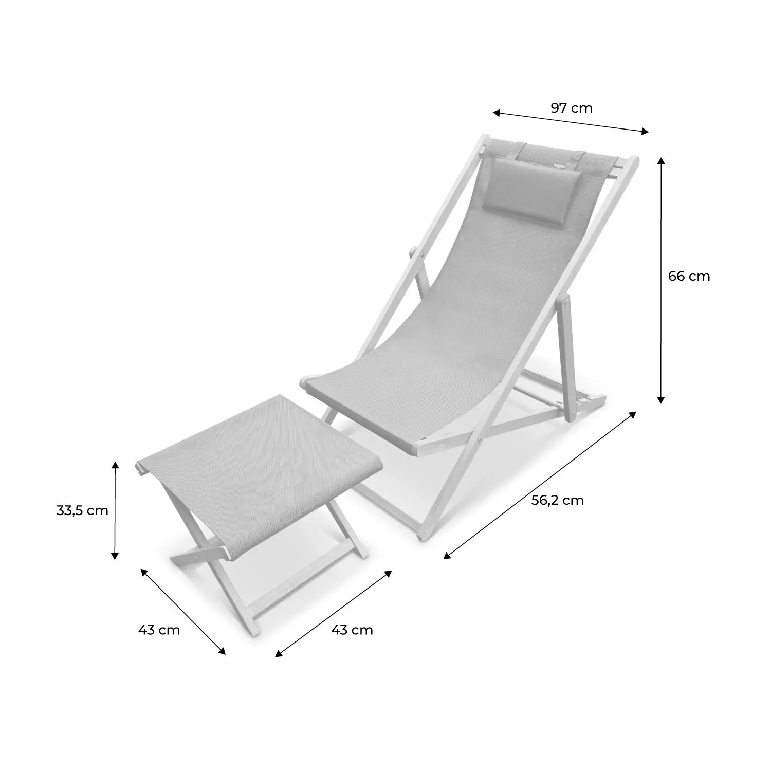 Bain de soleil et repose-pieds bois d'eucalyptus multi positions (lot de 2)