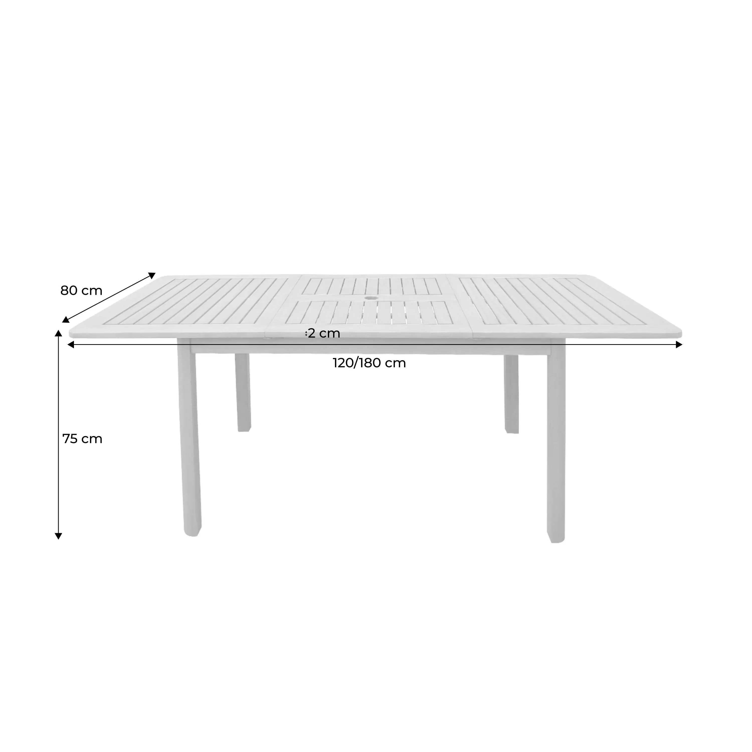 Table de jardin extensible bois d'eucalyptus 4-6 places