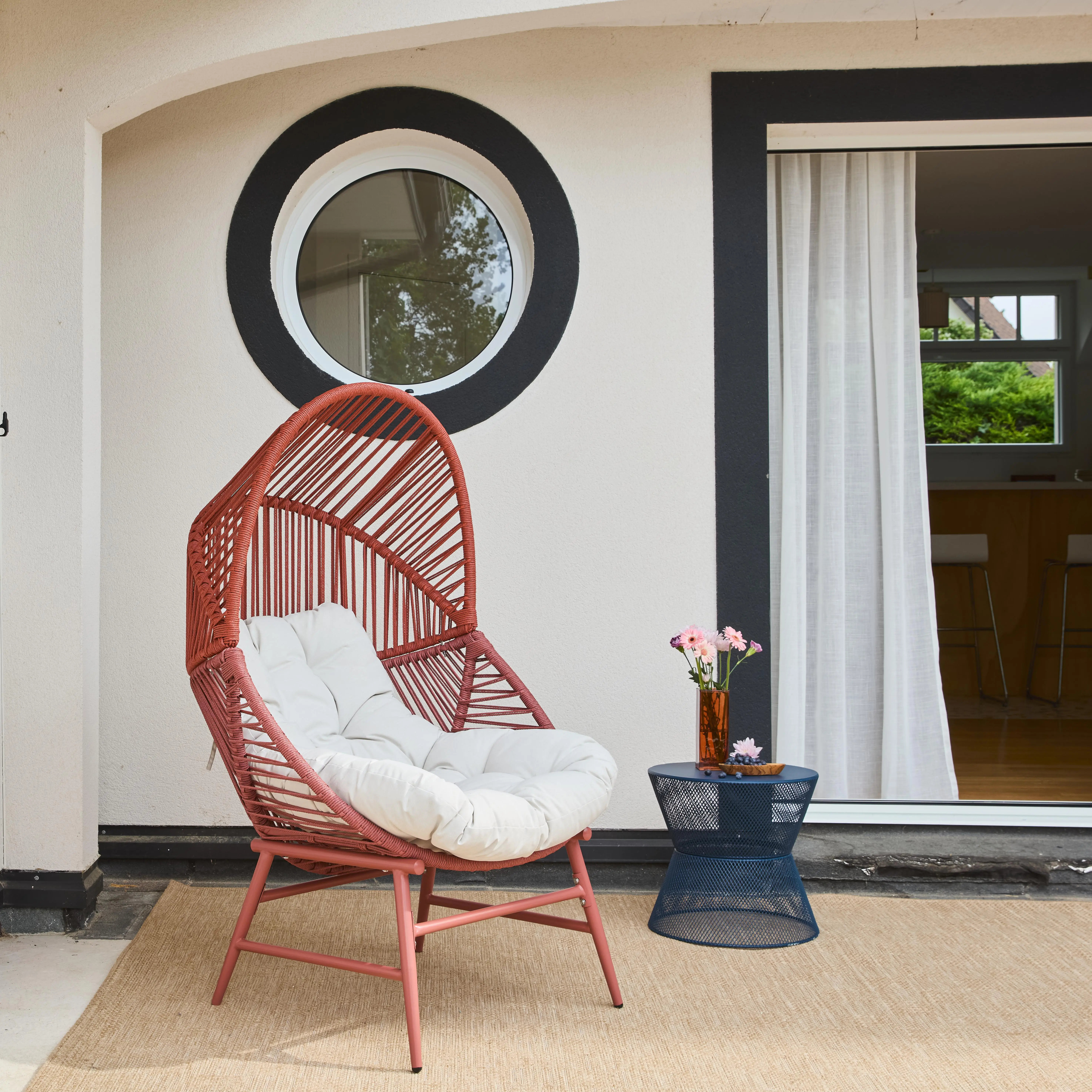 Fauteuil oeuf de jardin acier et résine tressée