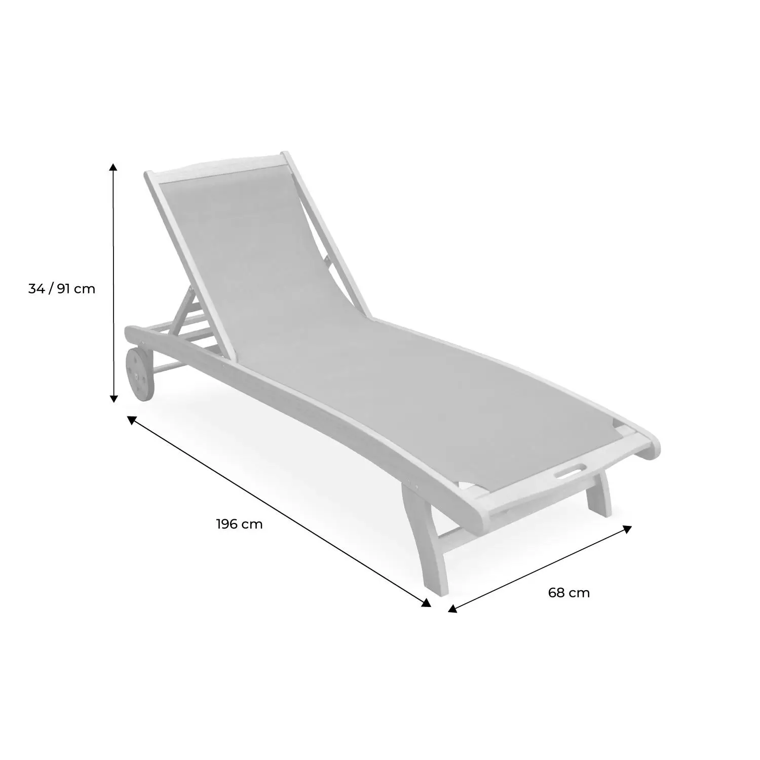 Bain de soleil bois d'eucalyptus multi positions avec roulettes (lot de 2)
