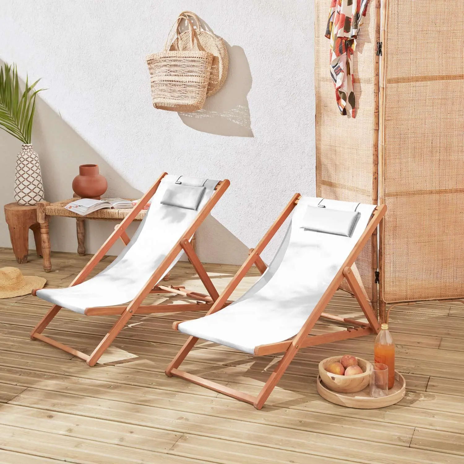 Chilienne bois d'eucalyptus pliante multi positions (lot de 2)