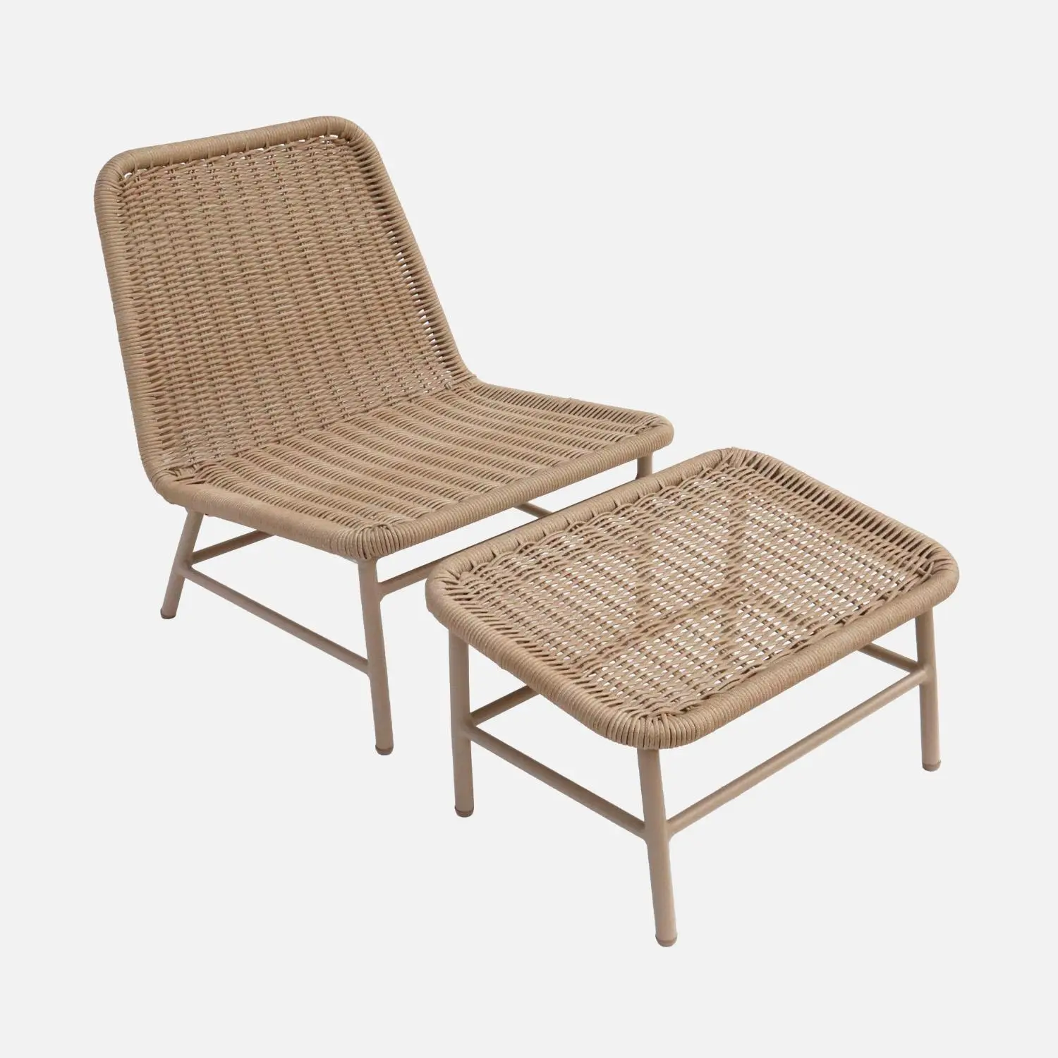 Fauteuil relax et repose pied aluminium et corde