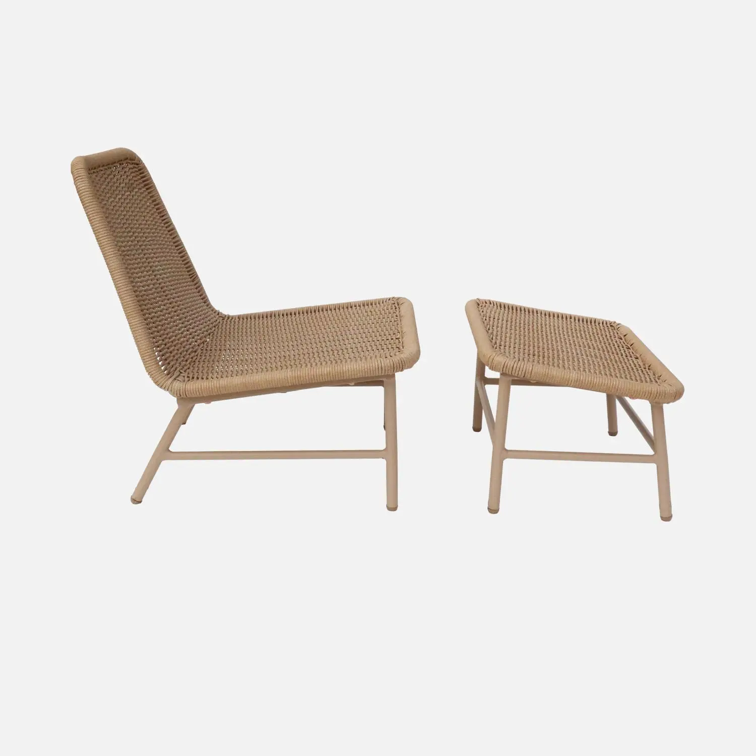 Fauteuil relax et repose pied aluminium et corde