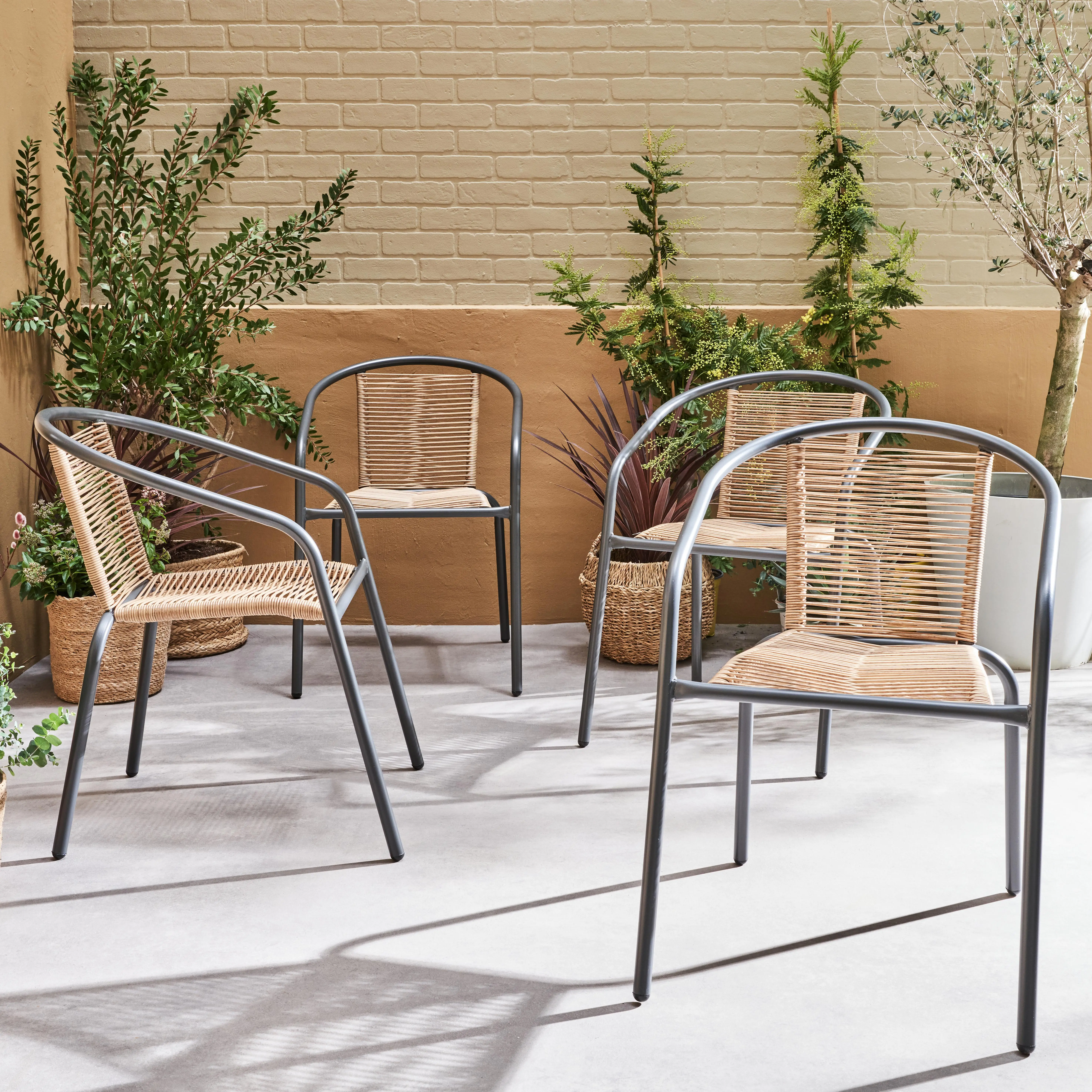 Fauteuil de jardin acier et résine (lot de 4)