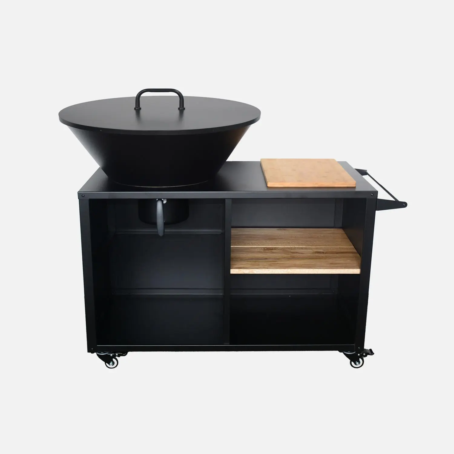 Brasero barbecue Ø80cm, desserte avec espaces de rangement, couvercle et ustensiles