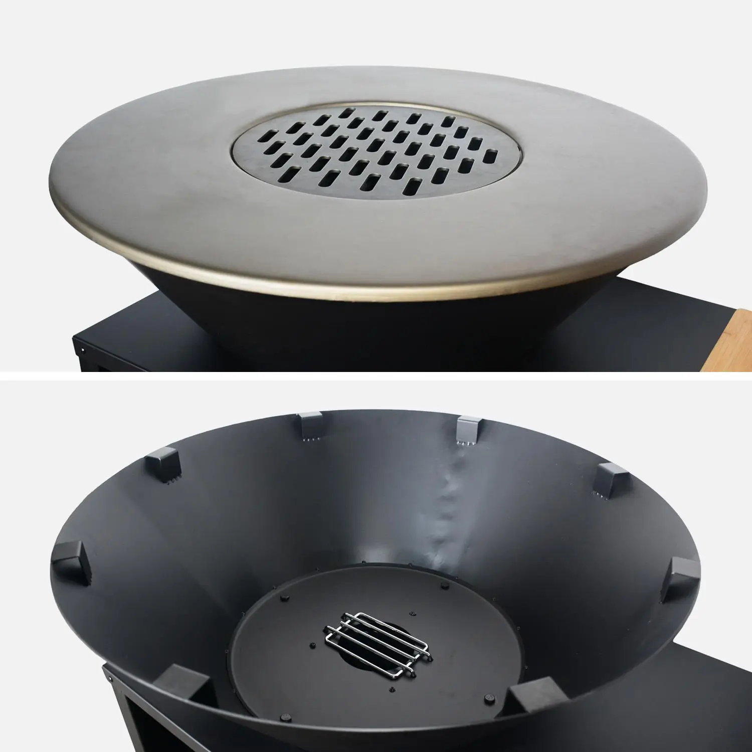 Brasero barbecue Ø80cm, desserte avec espaces de rangement, couvercle et ustensiles