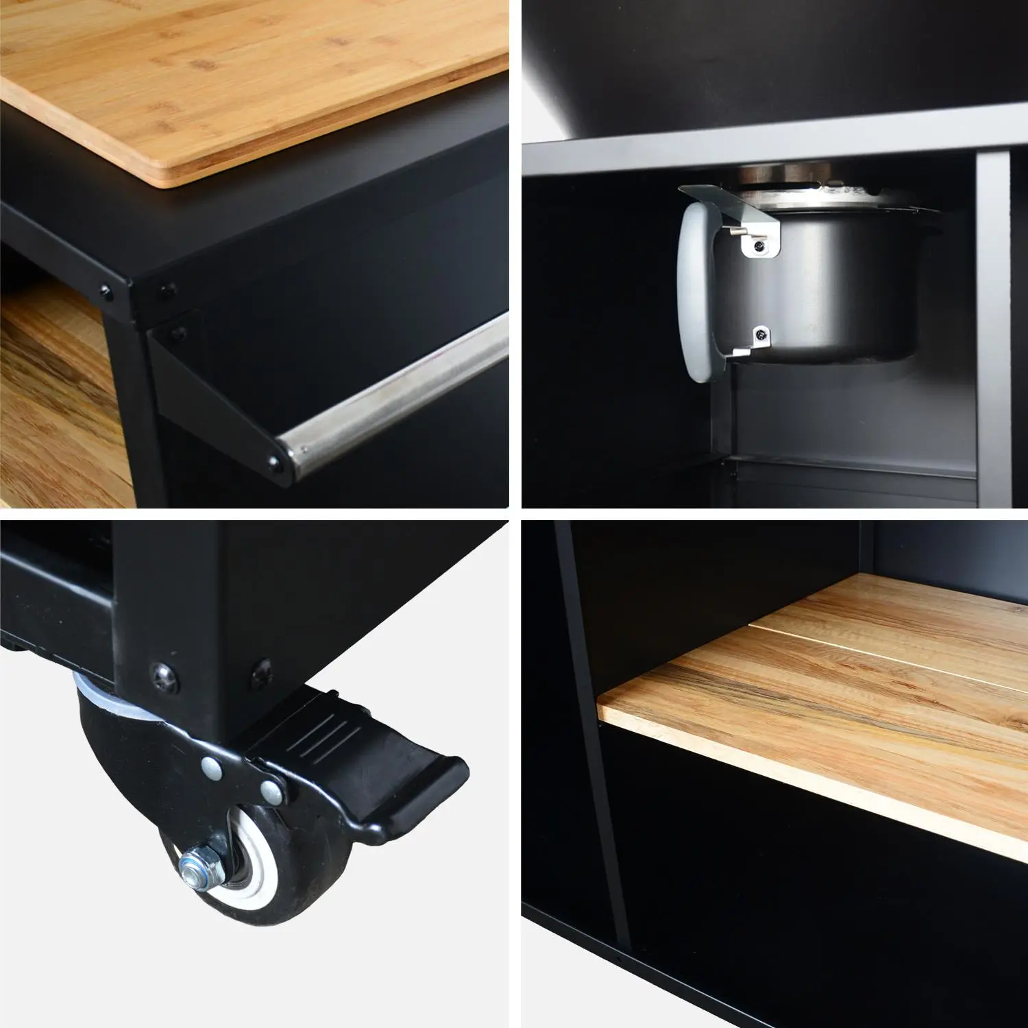 Brasero barbecue Ø80cm, desserte avec espaces de rangement, couvercle et ustensiles
