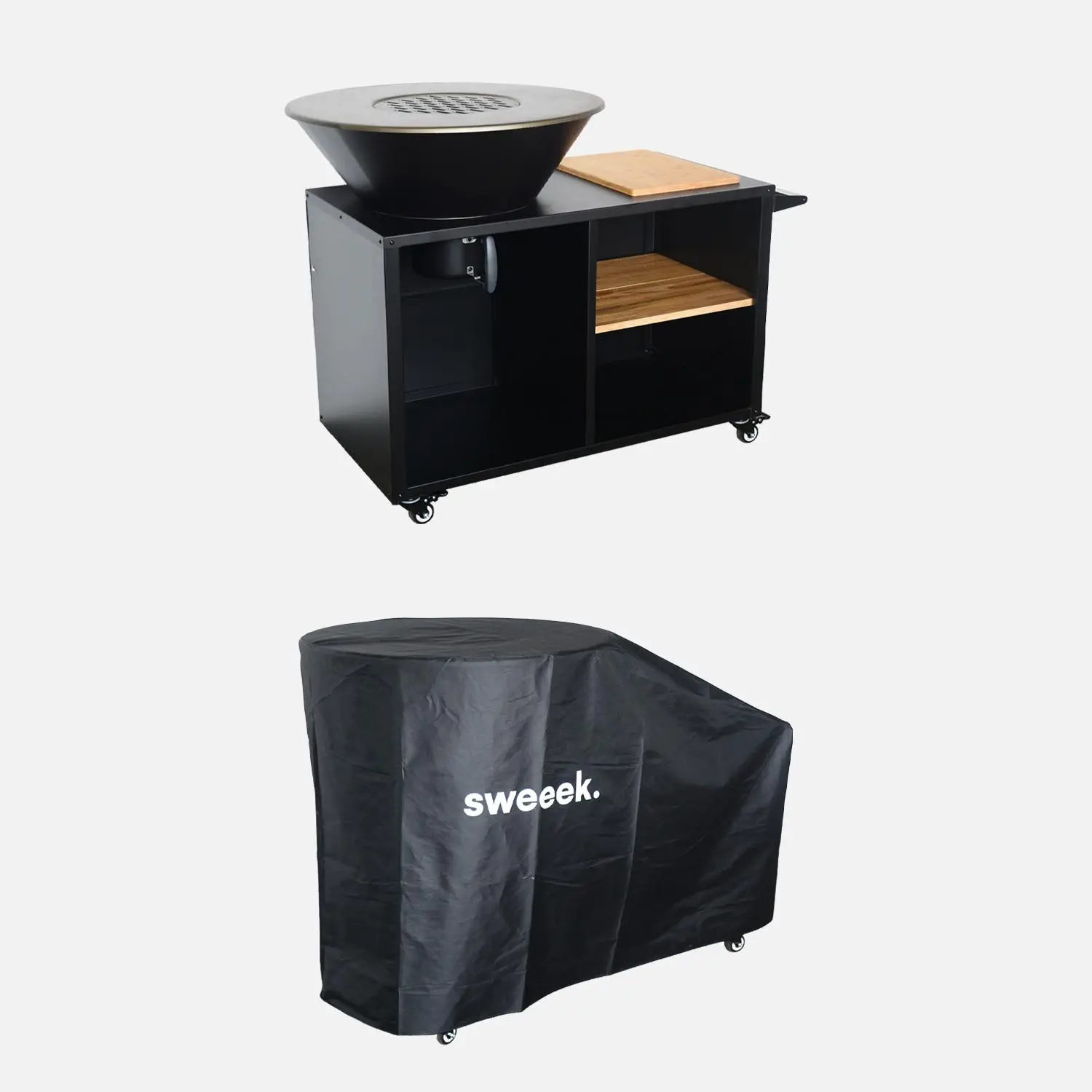 Brasero barbecue Ø80cm desserte avec espaces de rangement housse de protection
