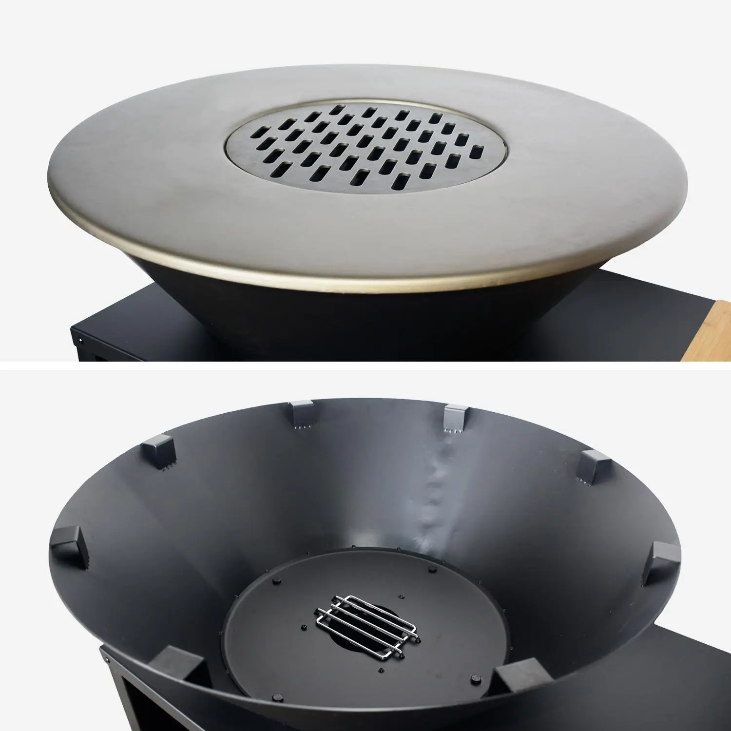 Brasero barbecue Ø80cm desserte avec espaces de rangement housse de protection