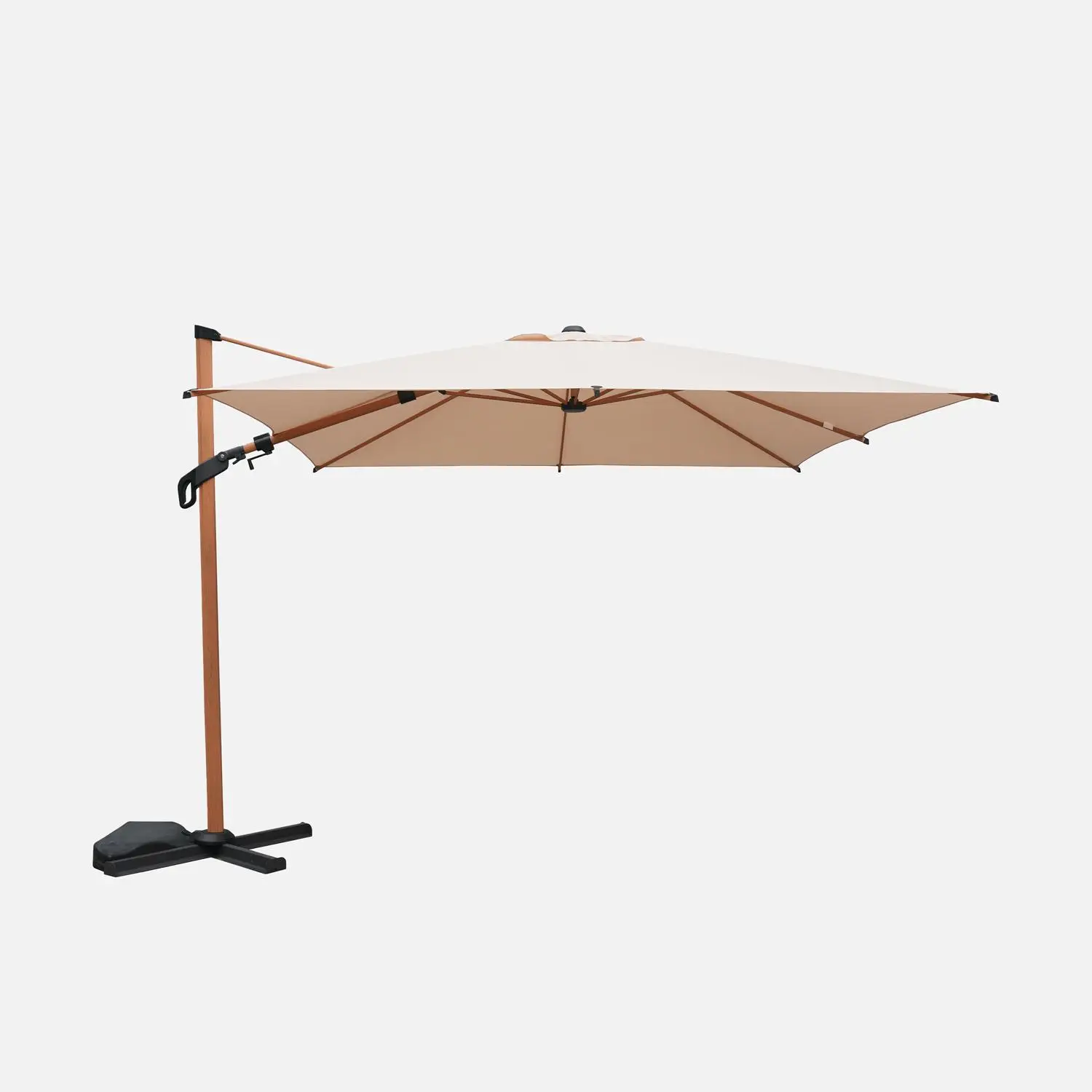 Parasol déporté rectangulaire 3x4m, mât effet bois