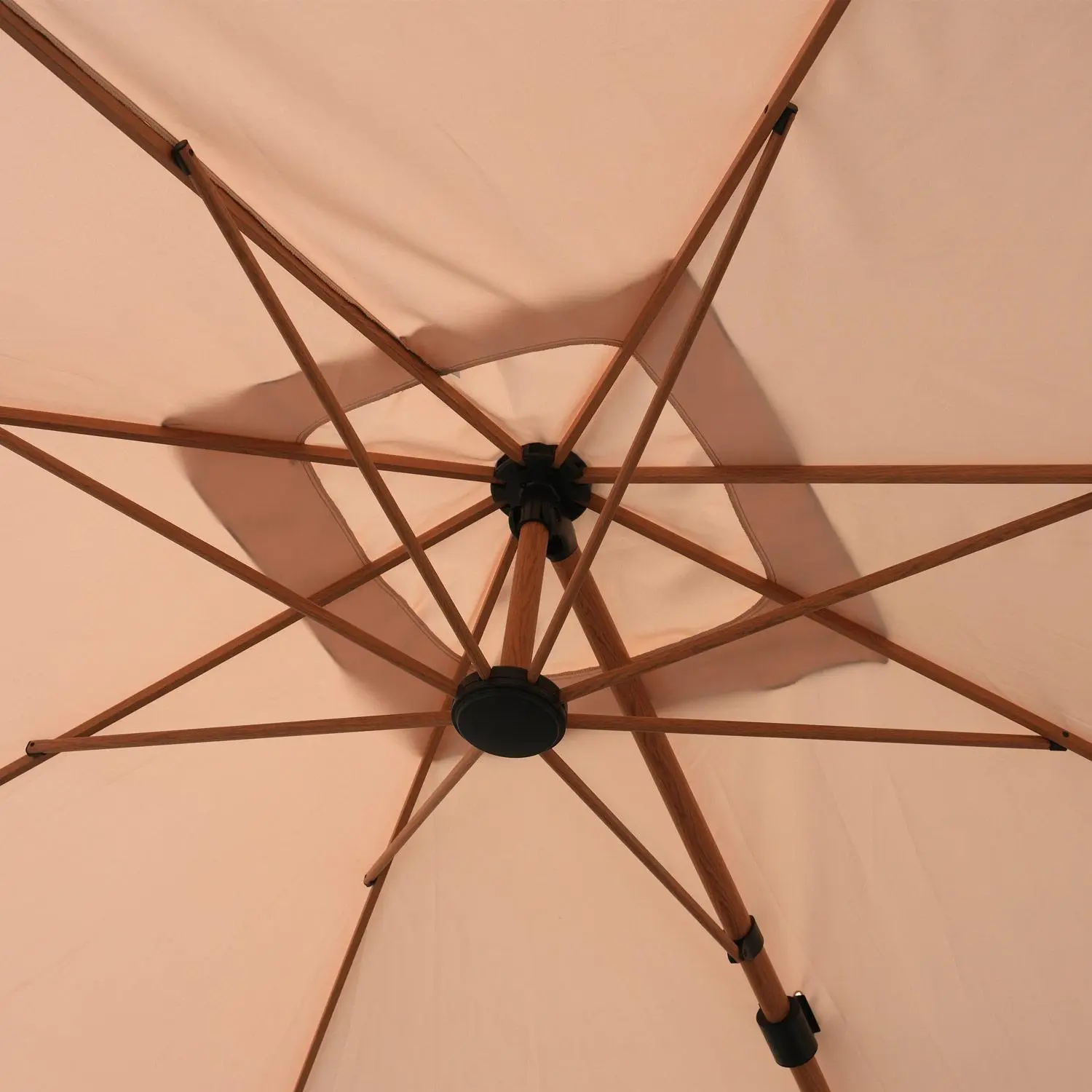 Parasol déporté rectangulaire 3x4m, mât effet bois