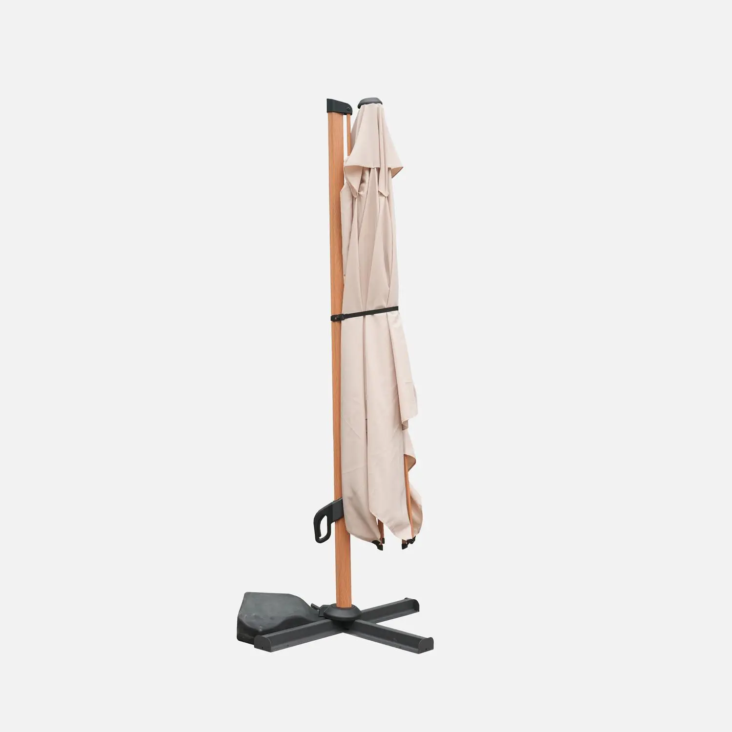 Parasol déporté rectangulaire 3x4m, mât effet bois