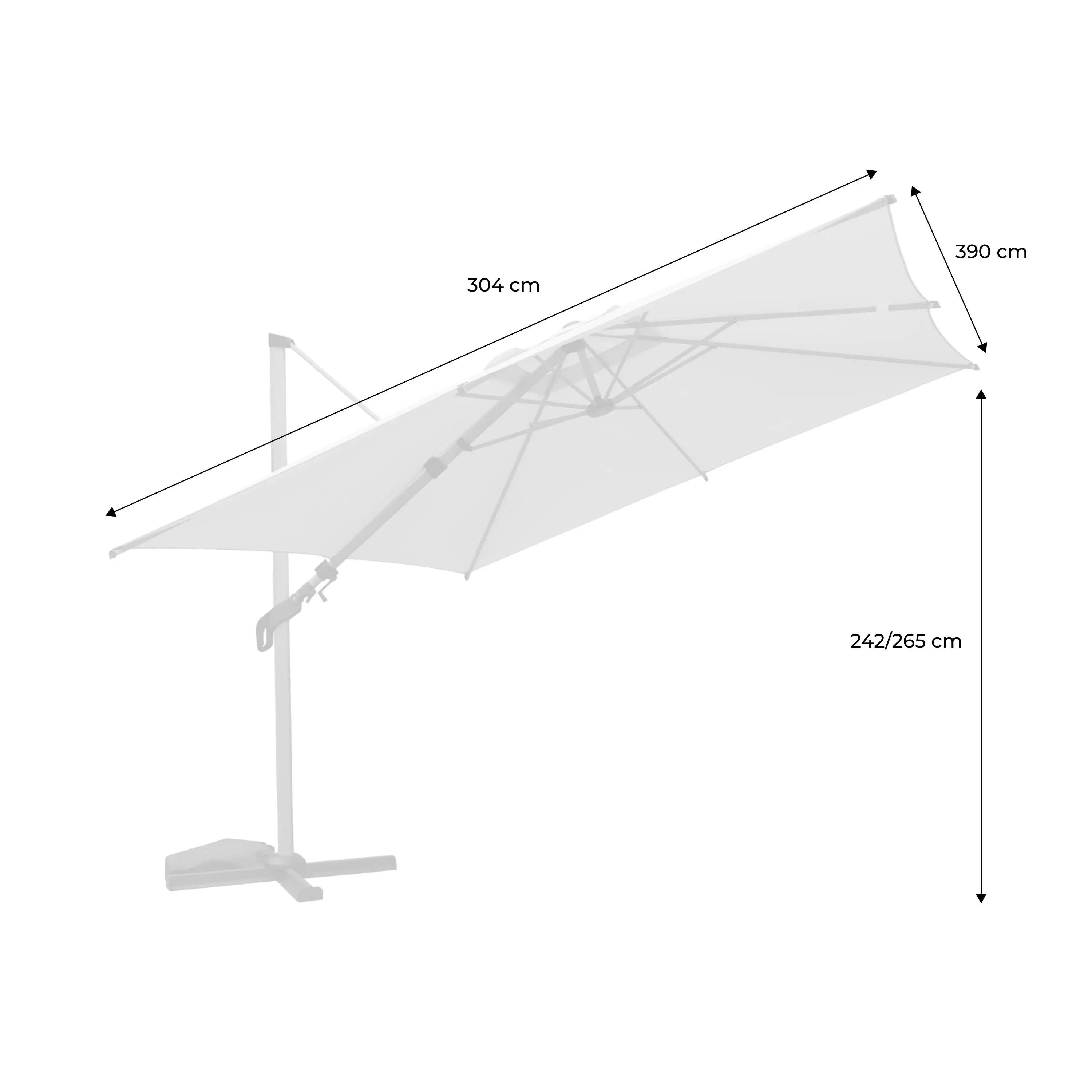 Parasol déporté rectangulaire 3x4m, mât effet bois