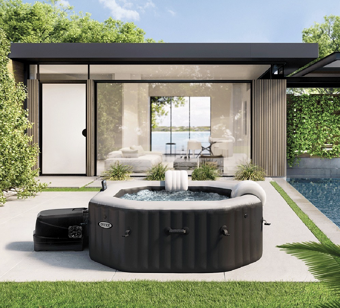 Spa Gonflable – INTEX – Carbone 6 places + Couverture Thermique – DESTOCKAGE