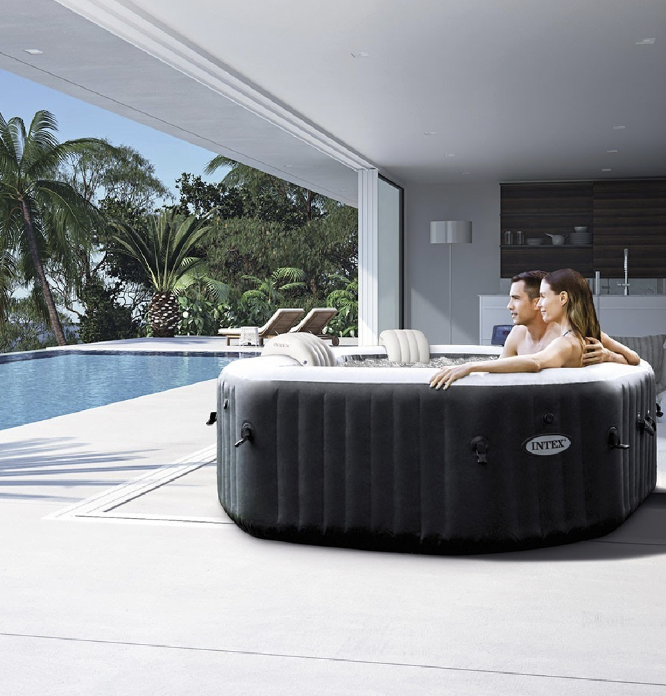 Spa Gonflable – INTEX – Carbone 4 places + Couverture Thermique – DESTOCKAGE