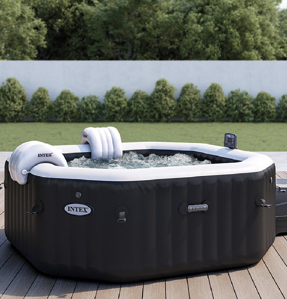 Spa Gonflable – INTEX – Carbone 4 places + Couverture Thermique – DESTOCKAGE