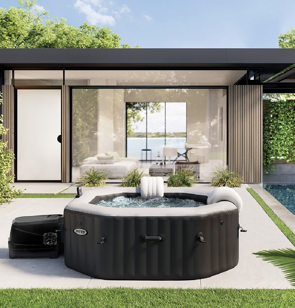 Spa Gonflable – INTEX – Carbone 4 places + Couverture Thermique – DESTOCKAGE