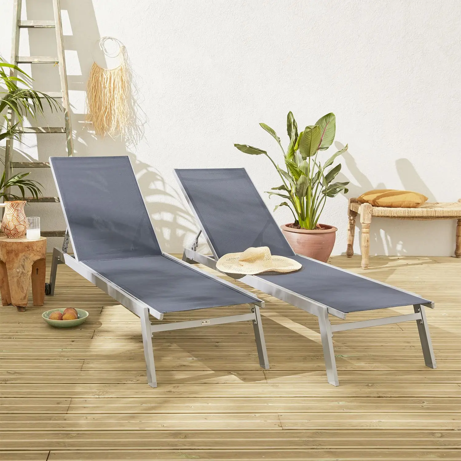 Bain de soleil aluminium multi positions à roulettes (lot de 2)