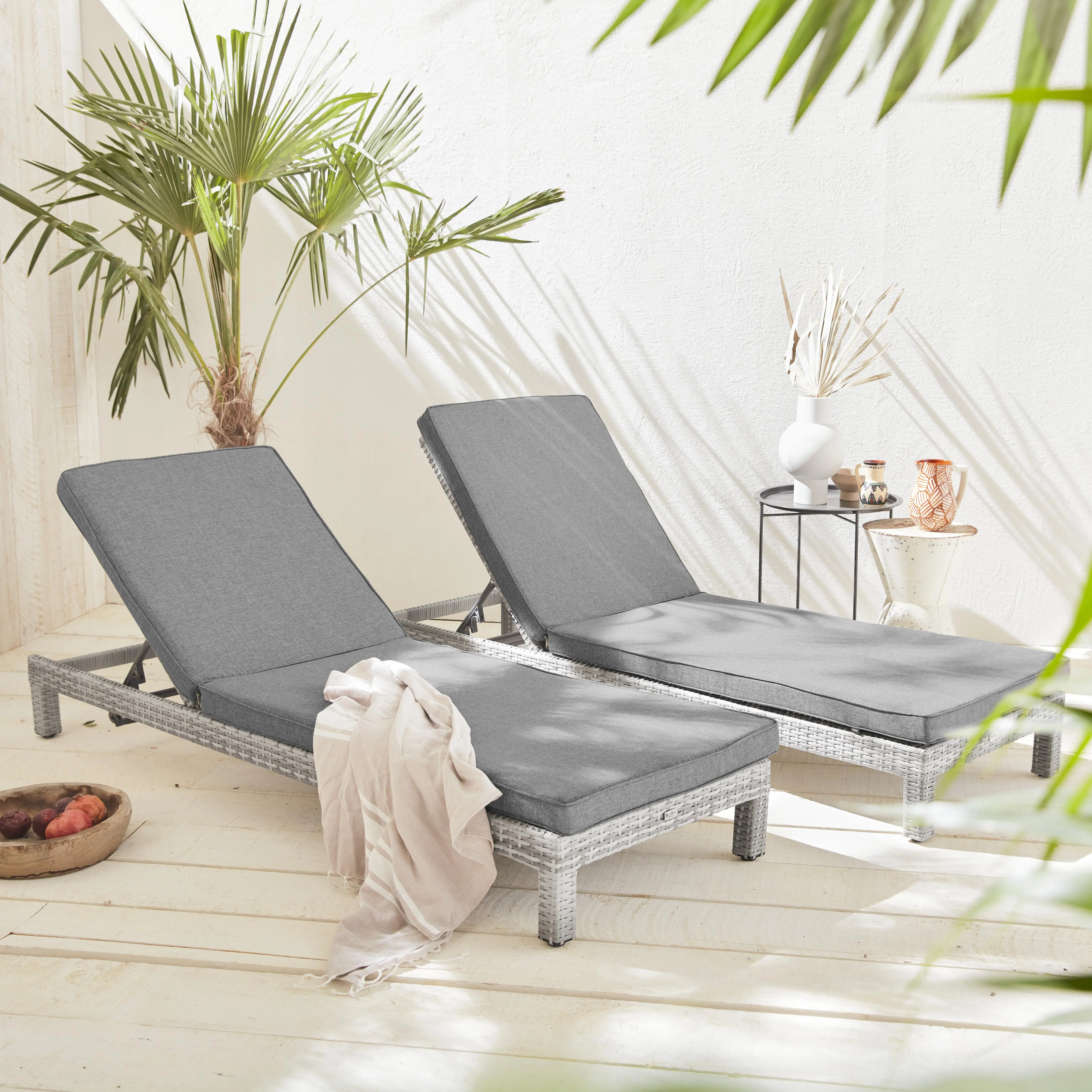 Bain de soleil résine tressée multi positions (lot de 2)