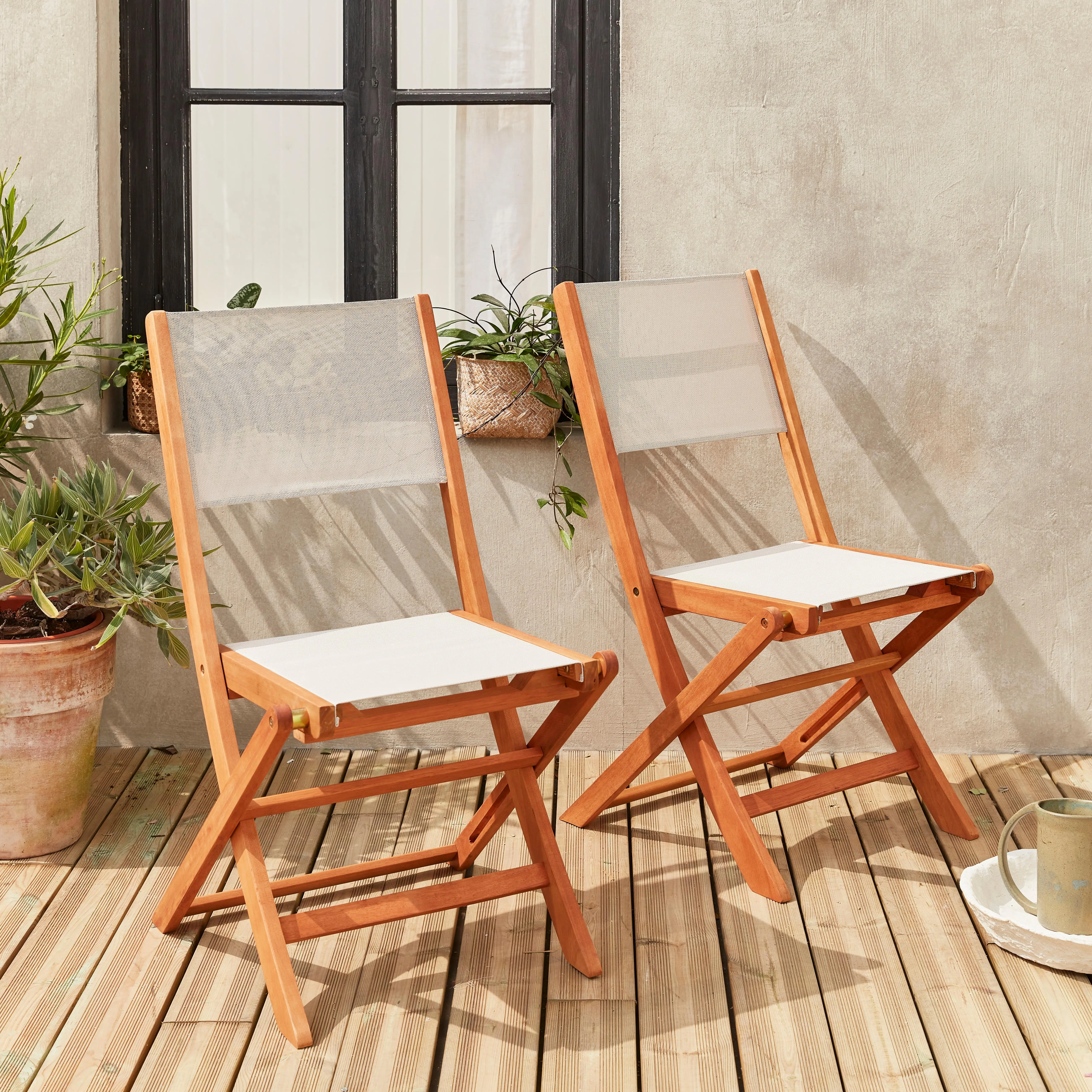 Chaise de jardin pliante bois d'eucalyptus (lot de 2)