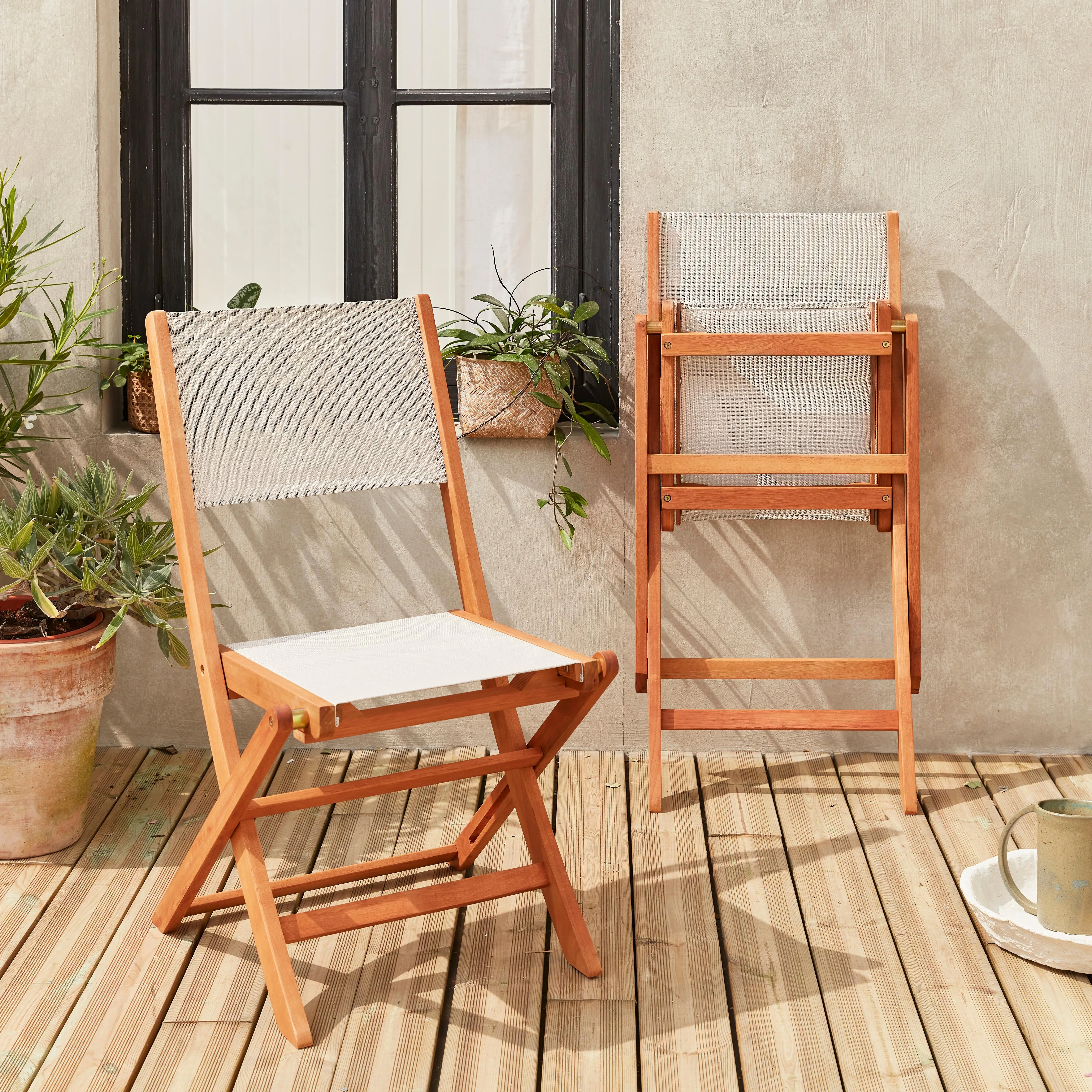 Chaise de jardin pliante bois d'eucalyptus (lot de 2)
