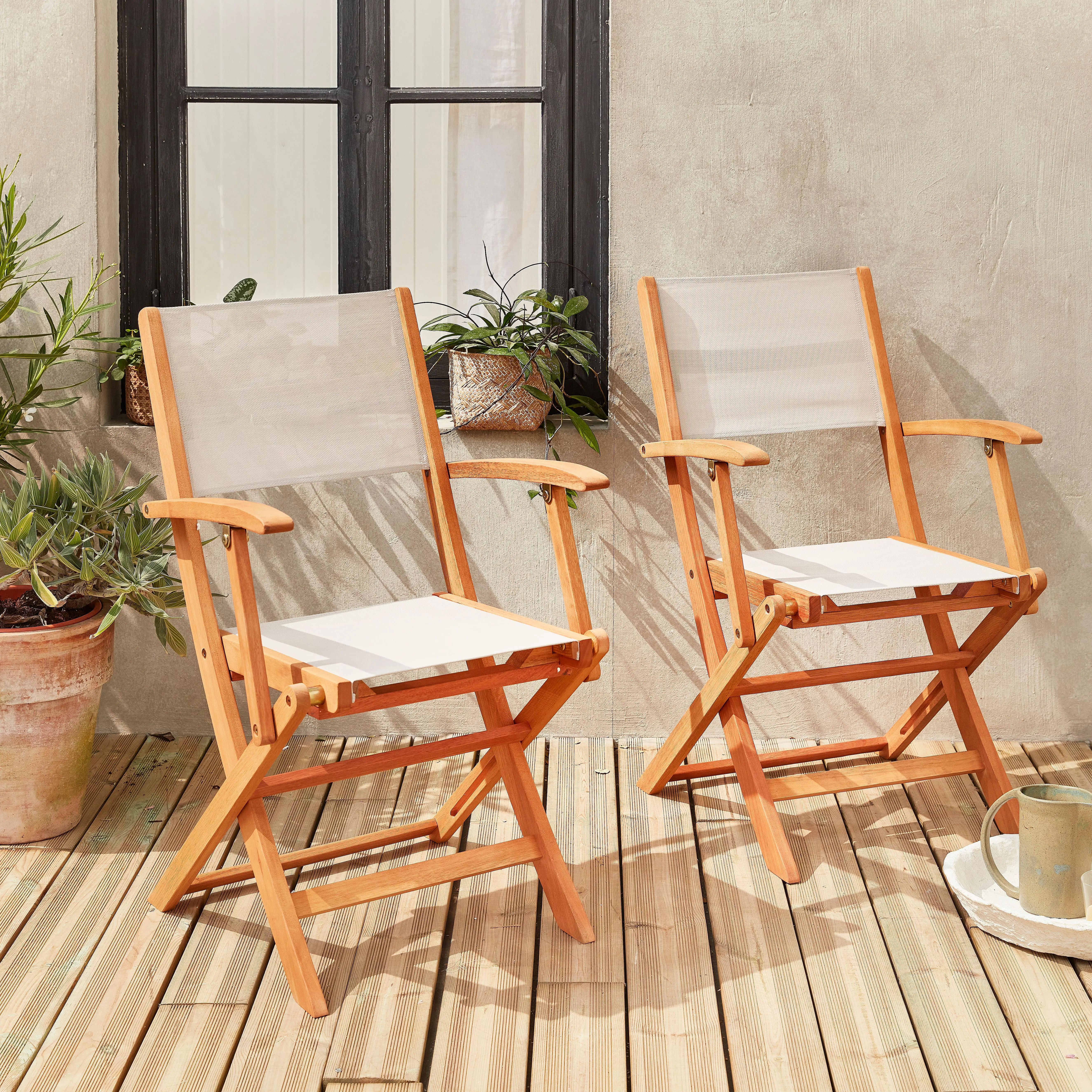 Chaise de jardin pliante bois d'eucalyptus (lot de 2)