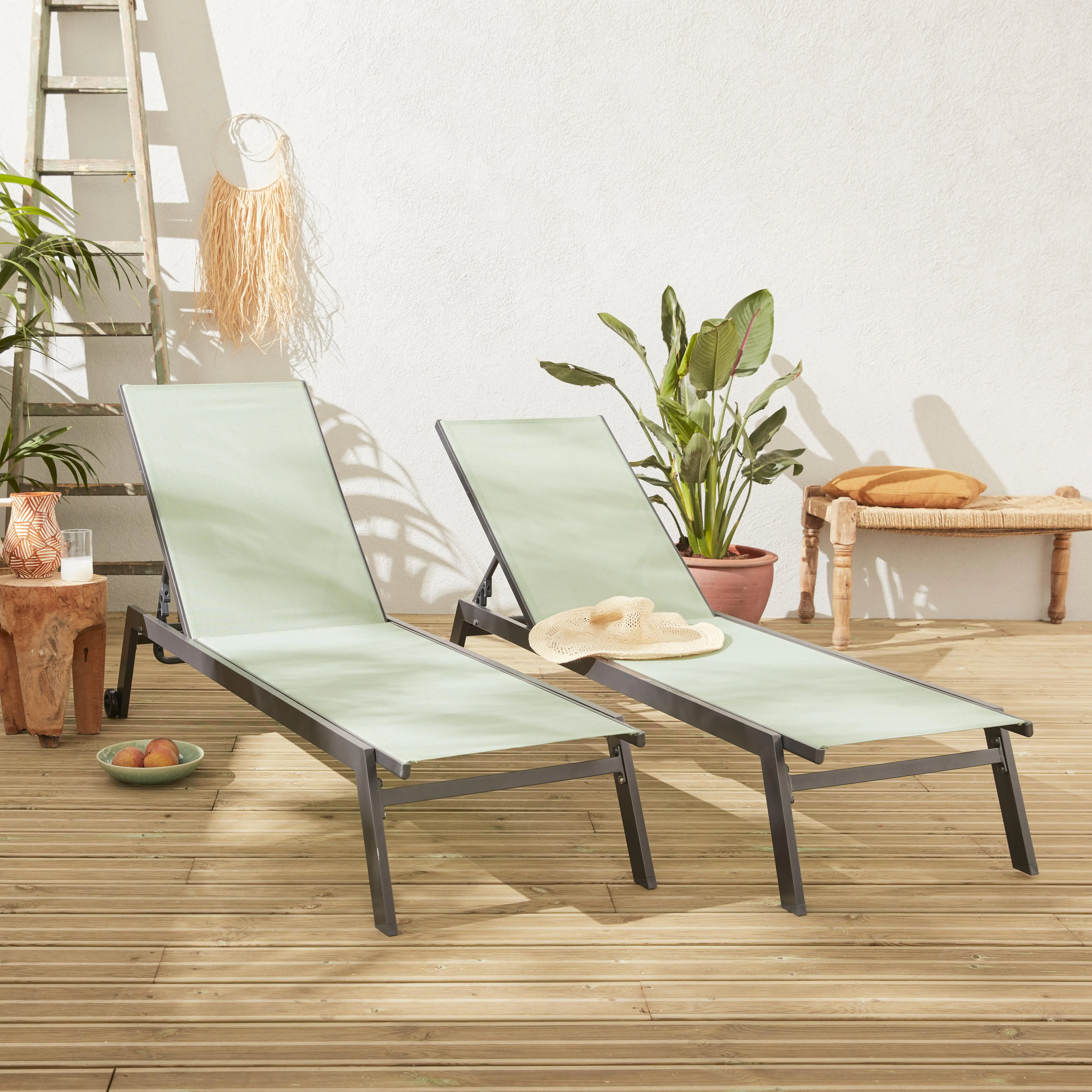 Bain de soleil aluminium multi positions à roulettes (lot de 2)