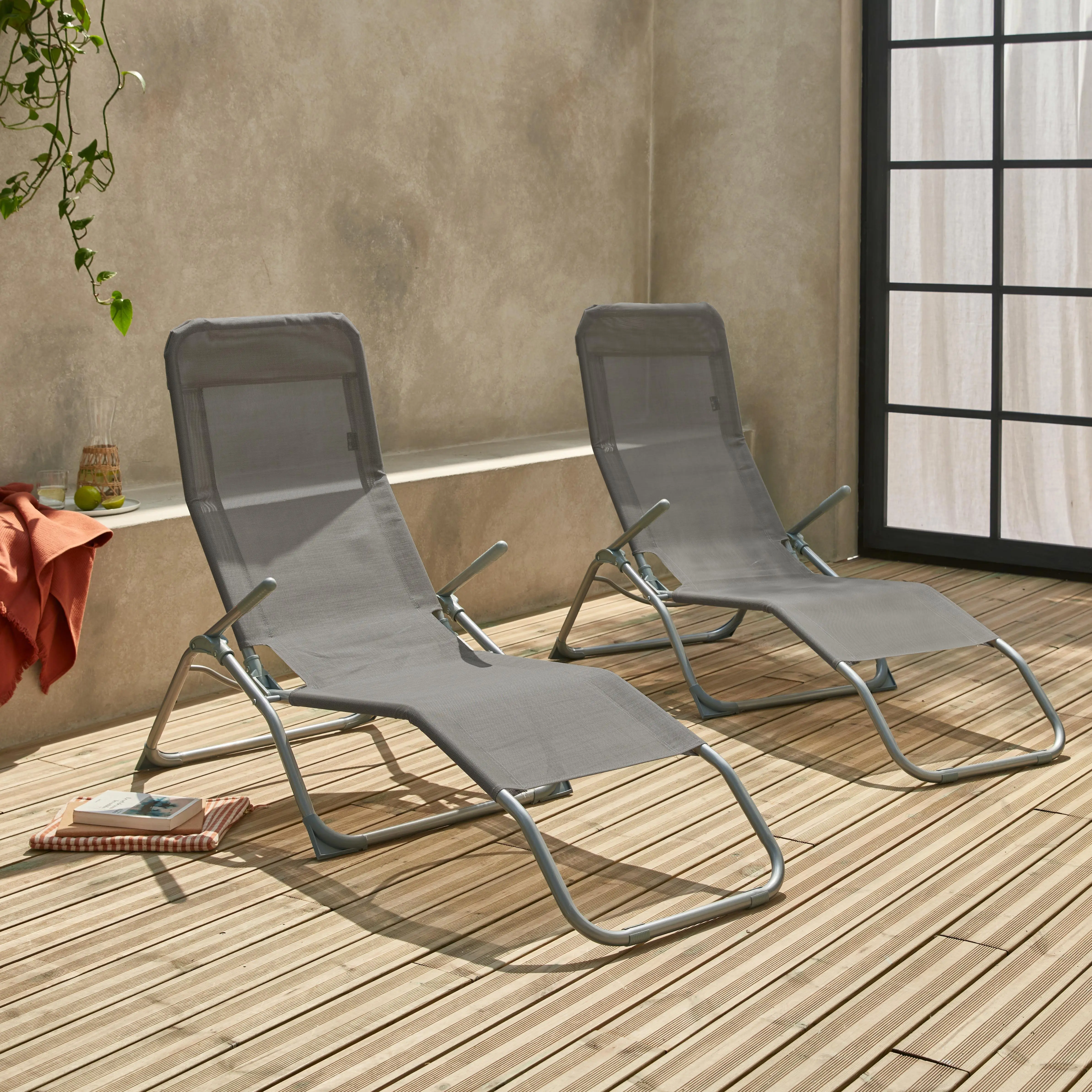 Bain de soleil acier pliant 2 positions (lot de 2)