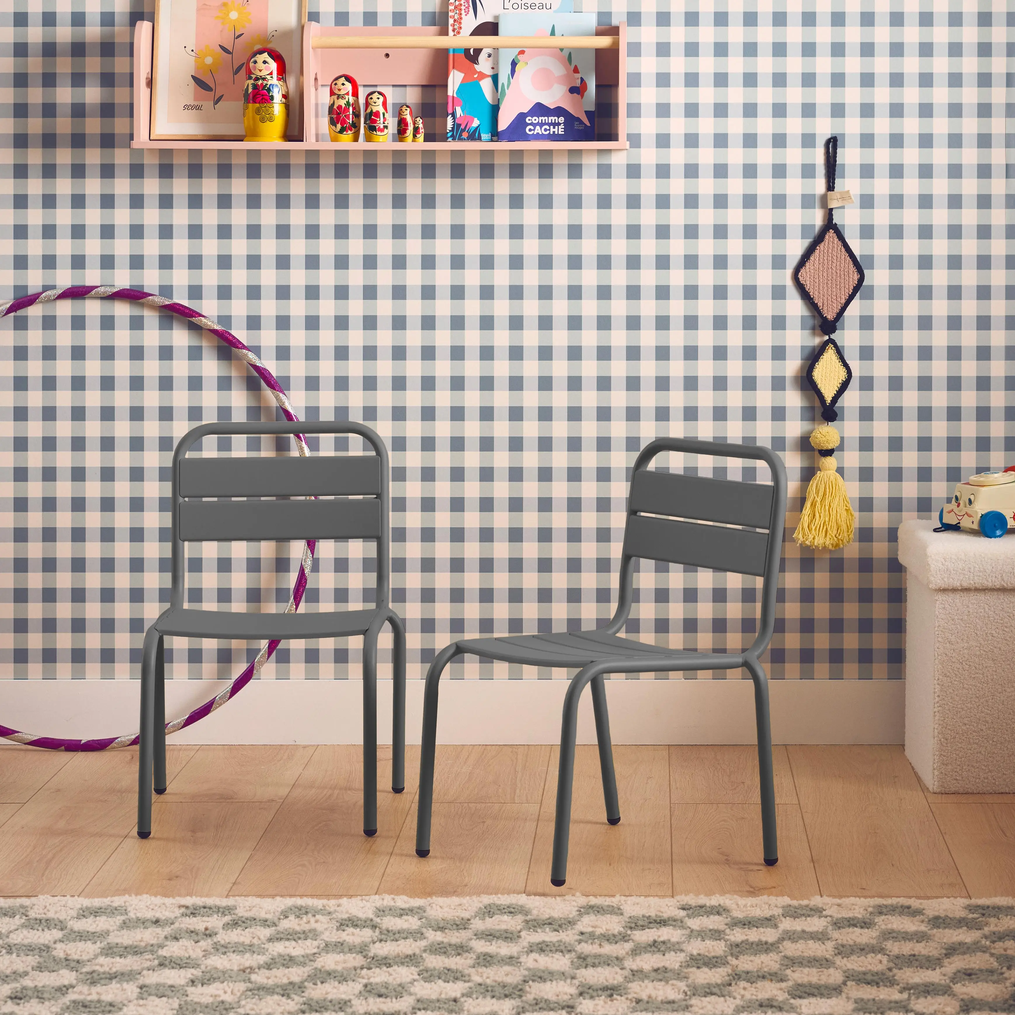 Chaise enfant, salon de jardin enfant métal (lot de 2)