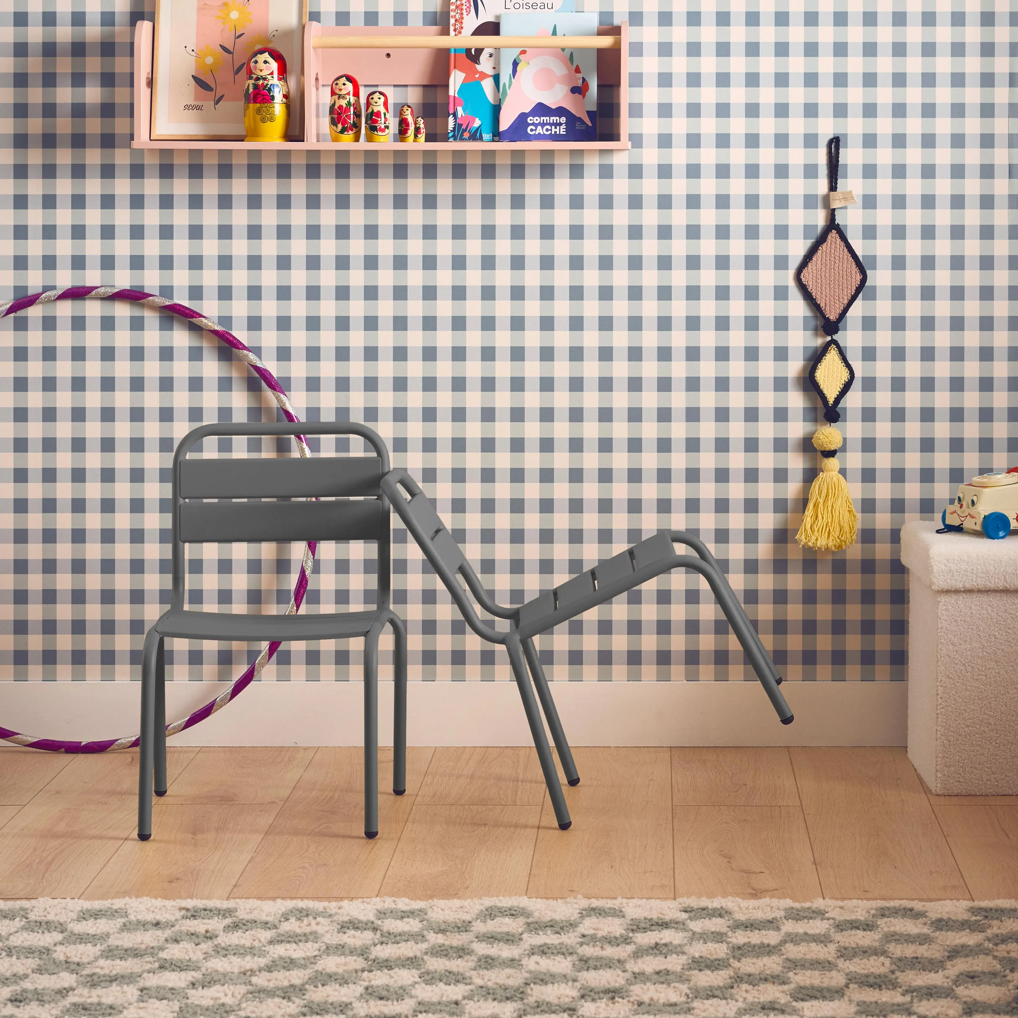 Chaise enfant, salon de jardin enfant métal (lot de 2)