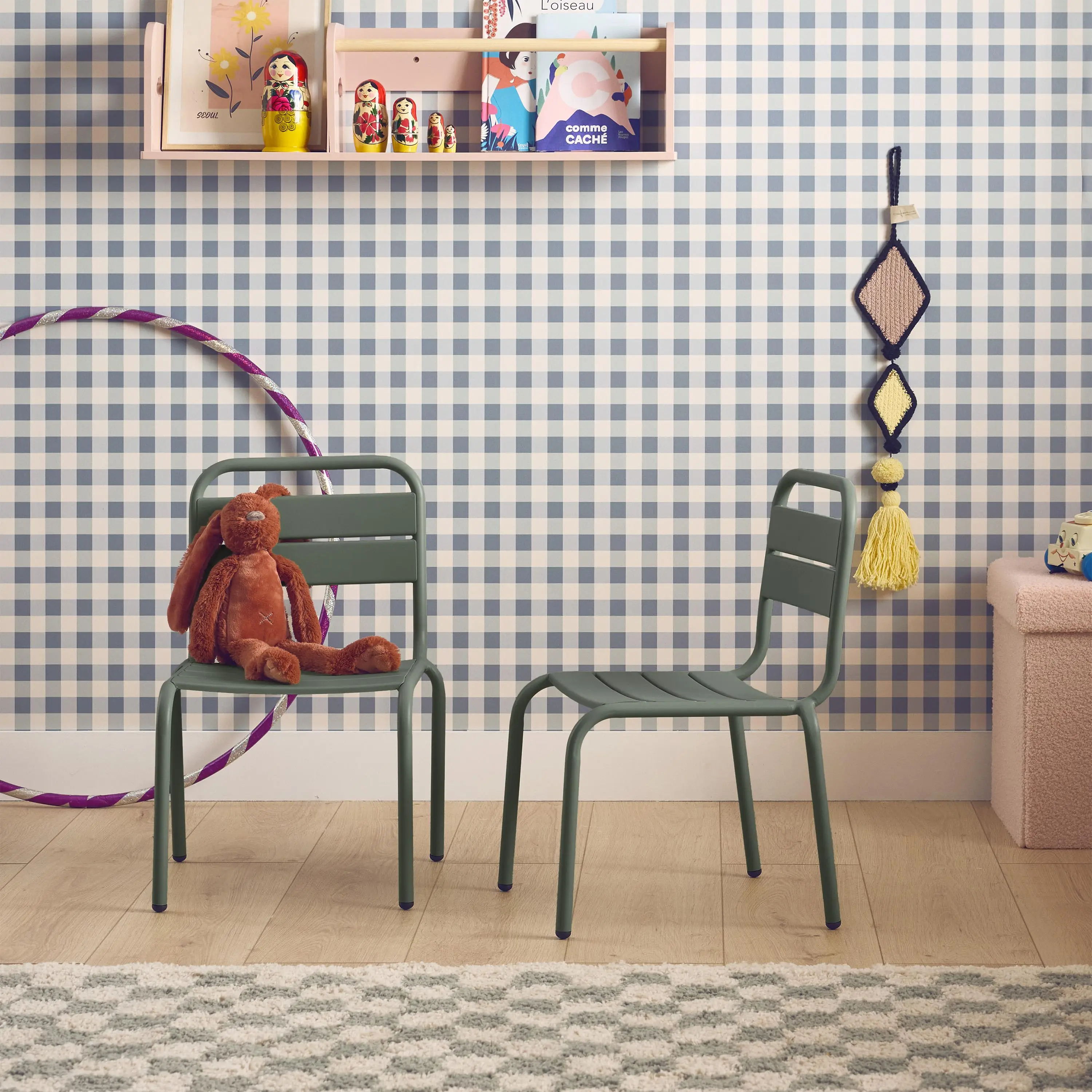Chaise enfant, salon de jardin enfant métal (lot de 2)