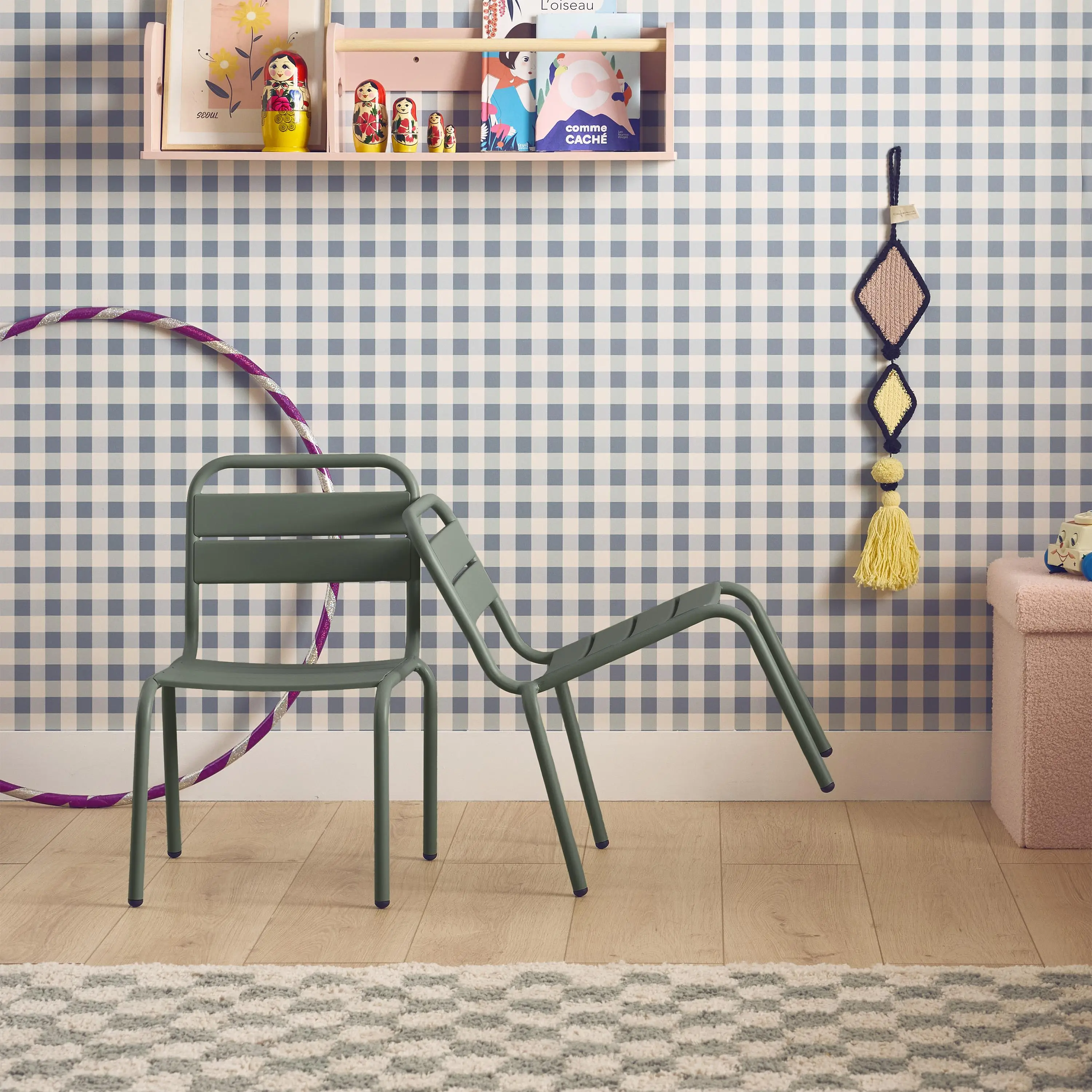 Chaise enfant, salon de jardin enfant métal (lot de 2)