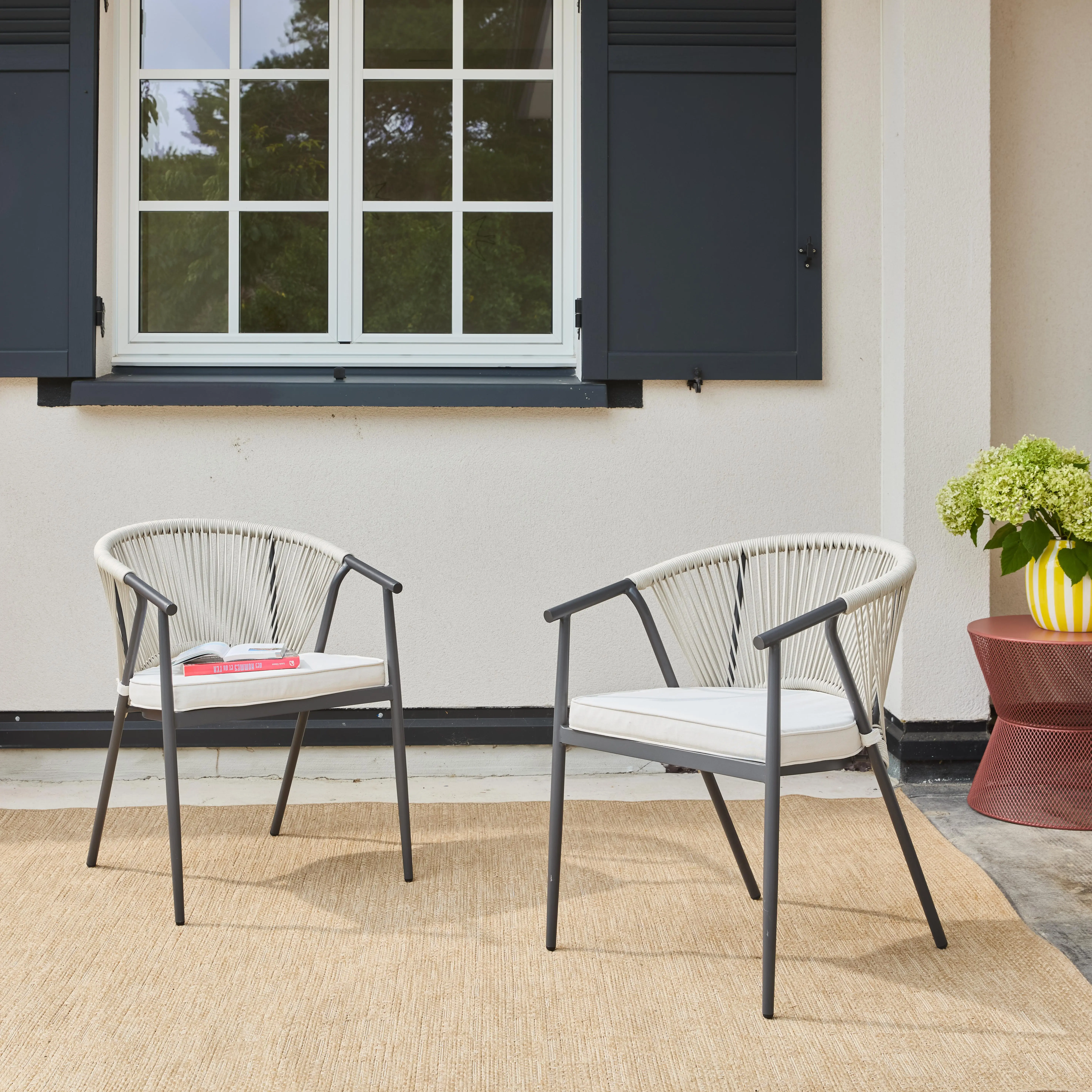 Fauteuil de jardin empilable acier et cordes (lot de 2)
