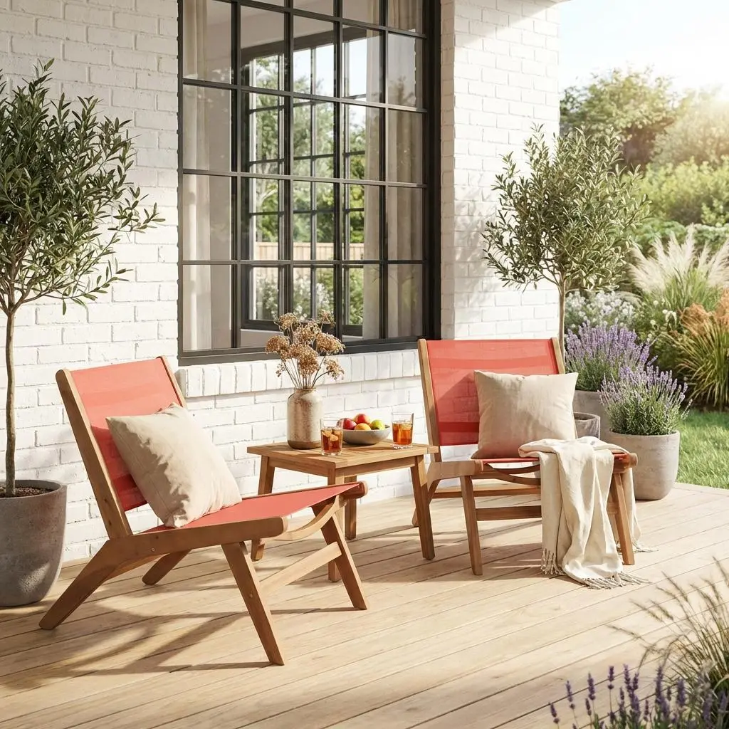 Fauteuil relax bois d'acacia et textilène (lot de 2)