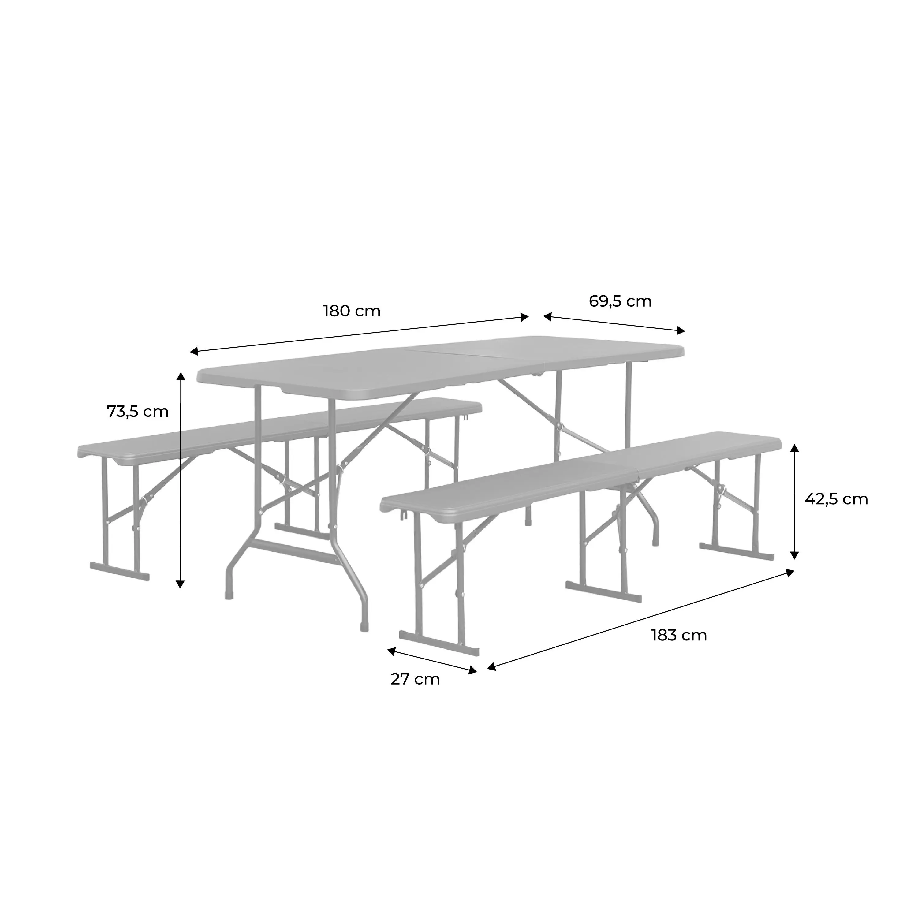 Table de réception pliante acier 2 bancs (lot de 2)