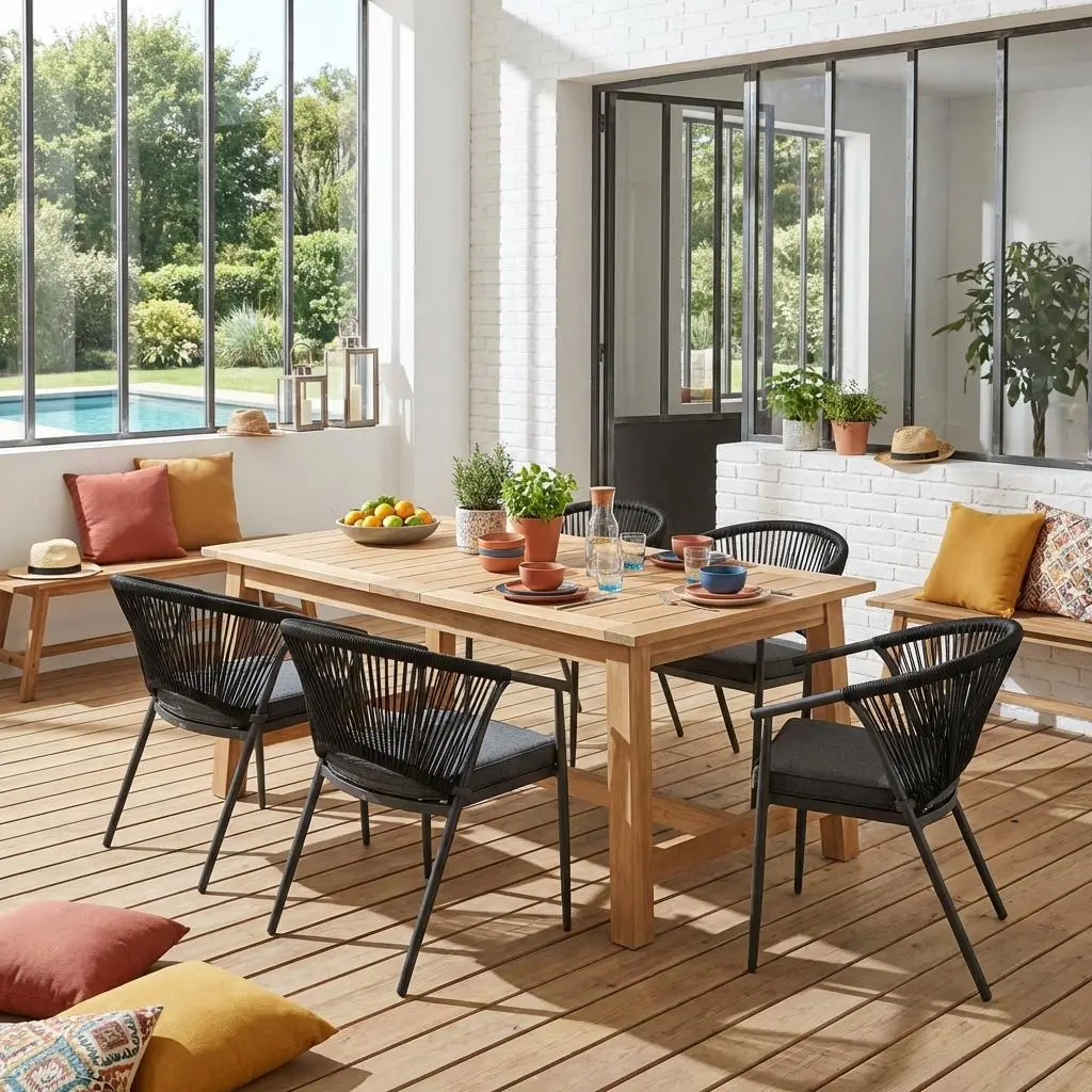 Fauteuil de jardin empilable acier et cordes (lot de 4)