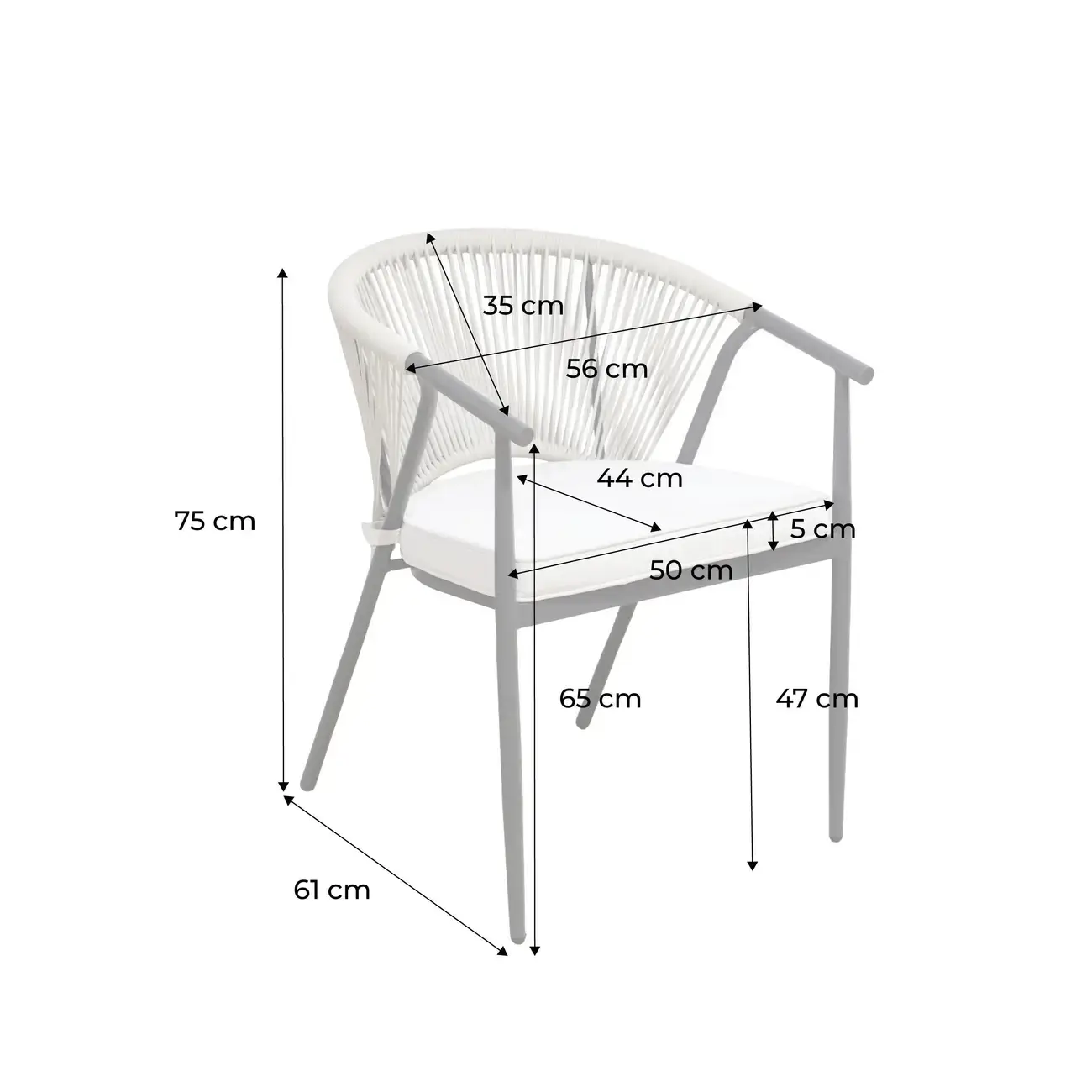 Fauteuil de jardin empilable acier et cordes (lot de 4)