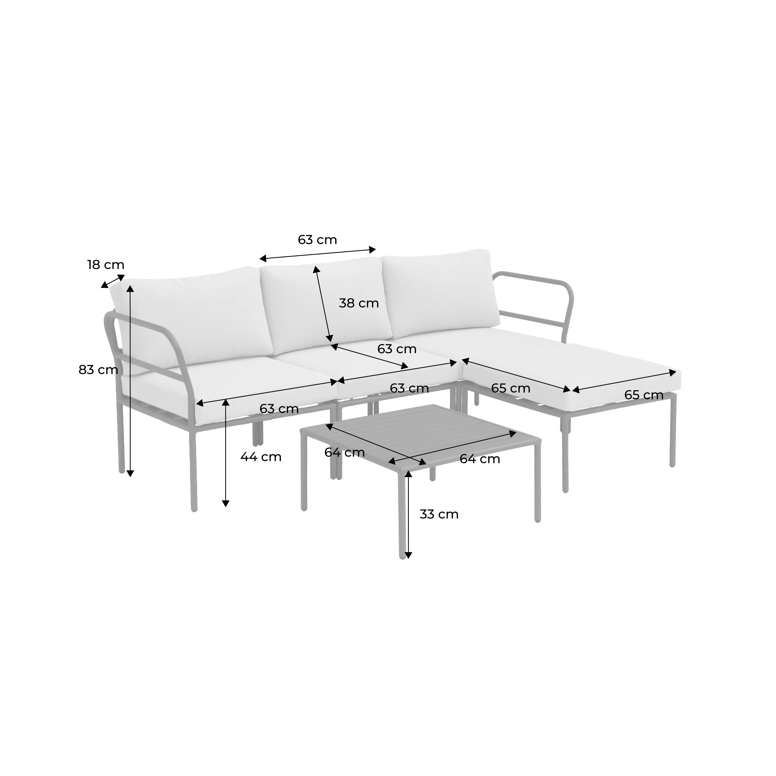 Salon de jardin modulable aluminium 4 places