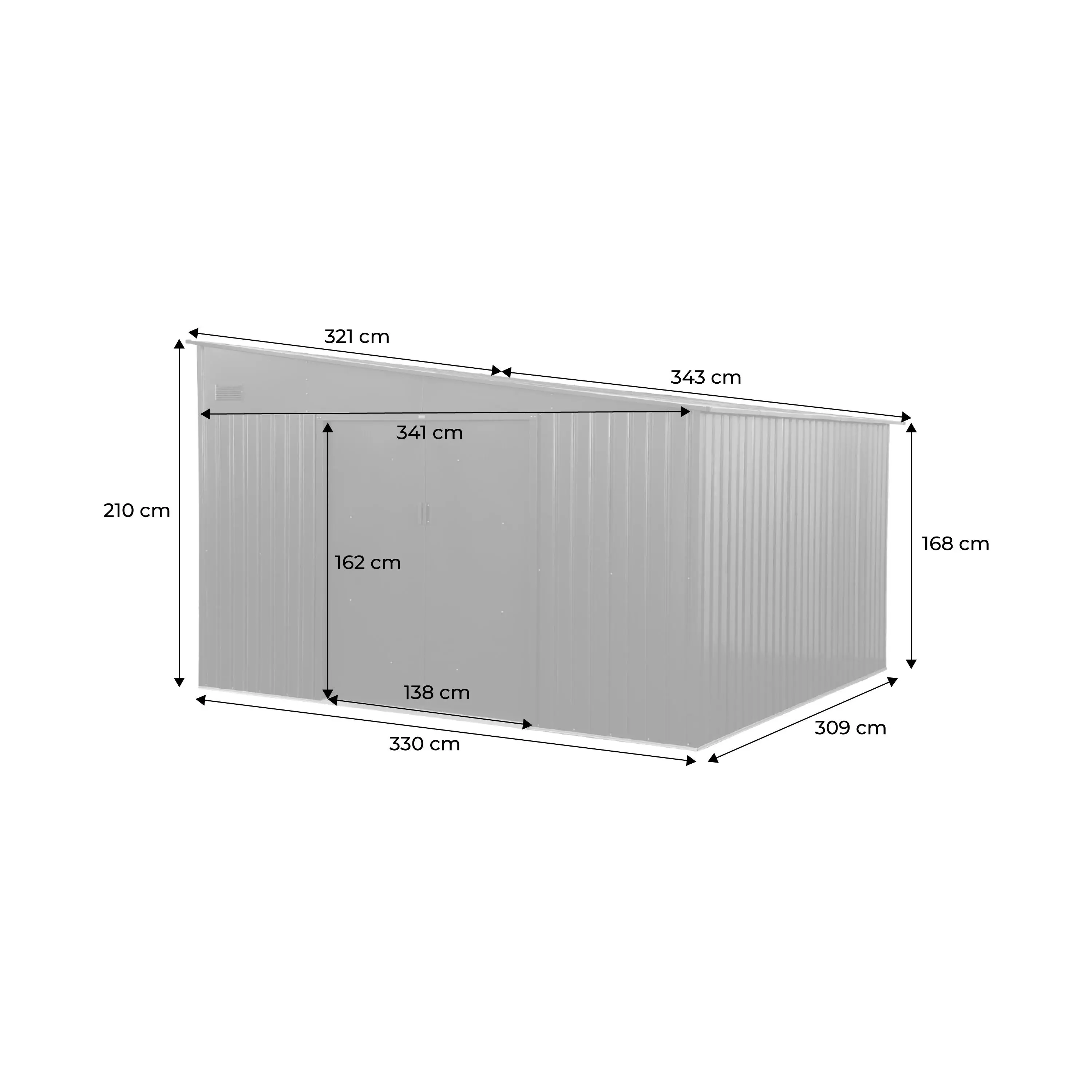 Abri de jardin adossable acier galvanisé 11,01 m² avec kit d'ancrage