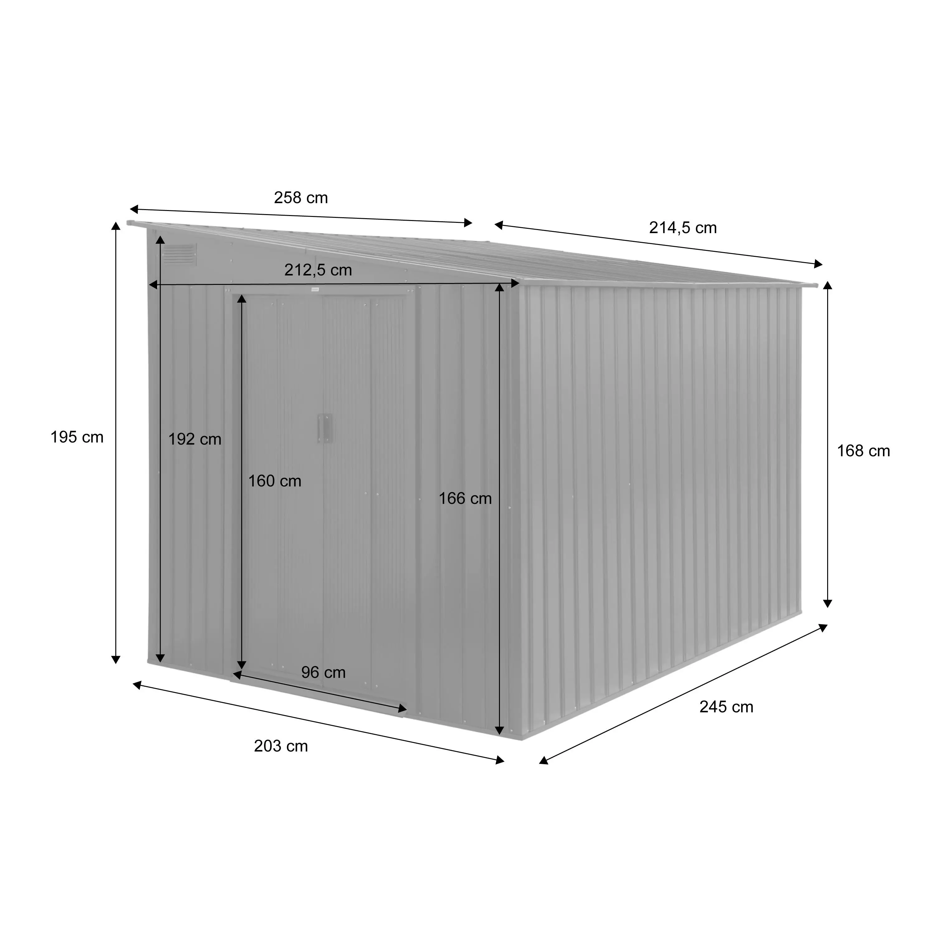 Abri de jardin adossable métal 5,5m² avec kit d'ancrage