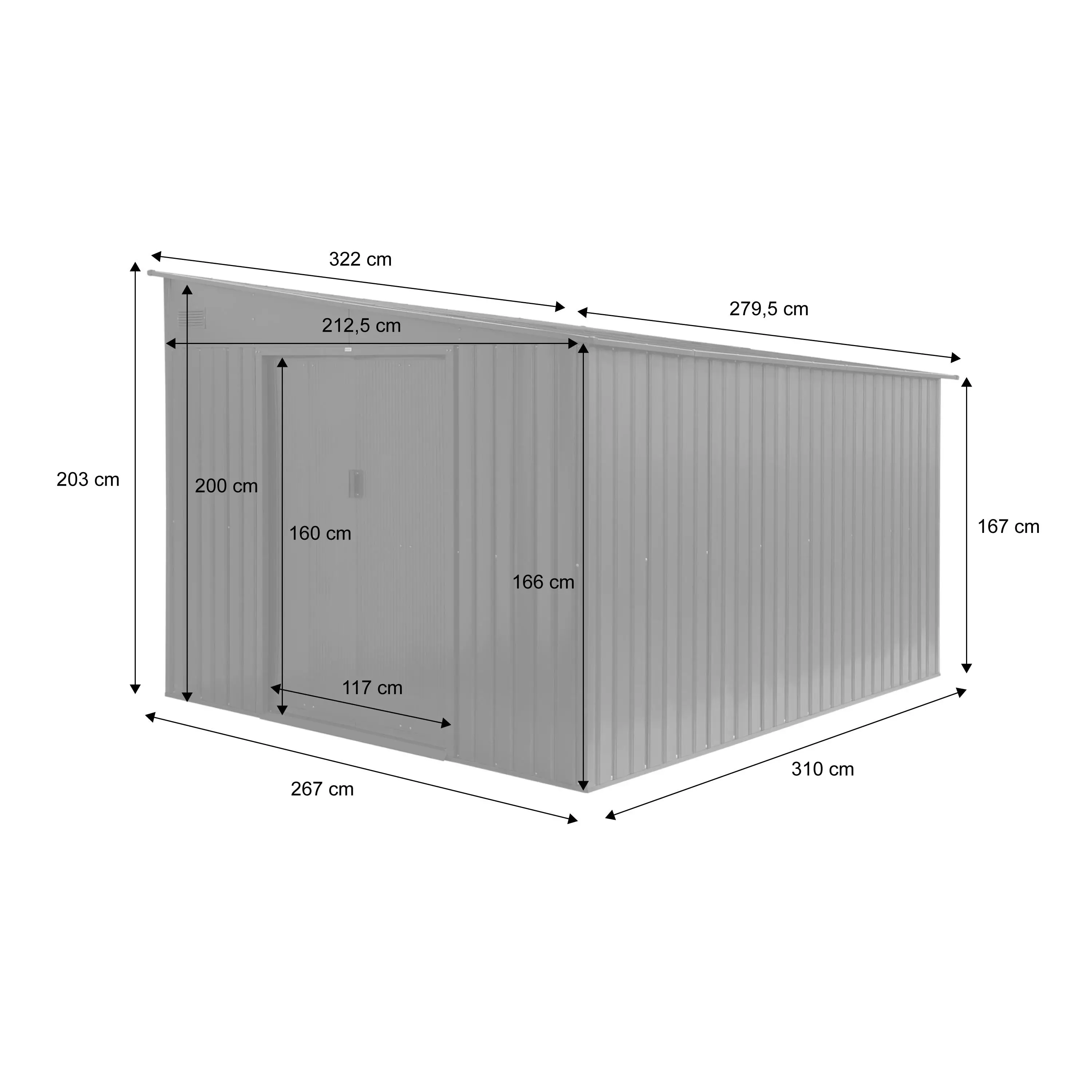 Abri de jardin adossable métal 8,96m² avec kit d'ancrage