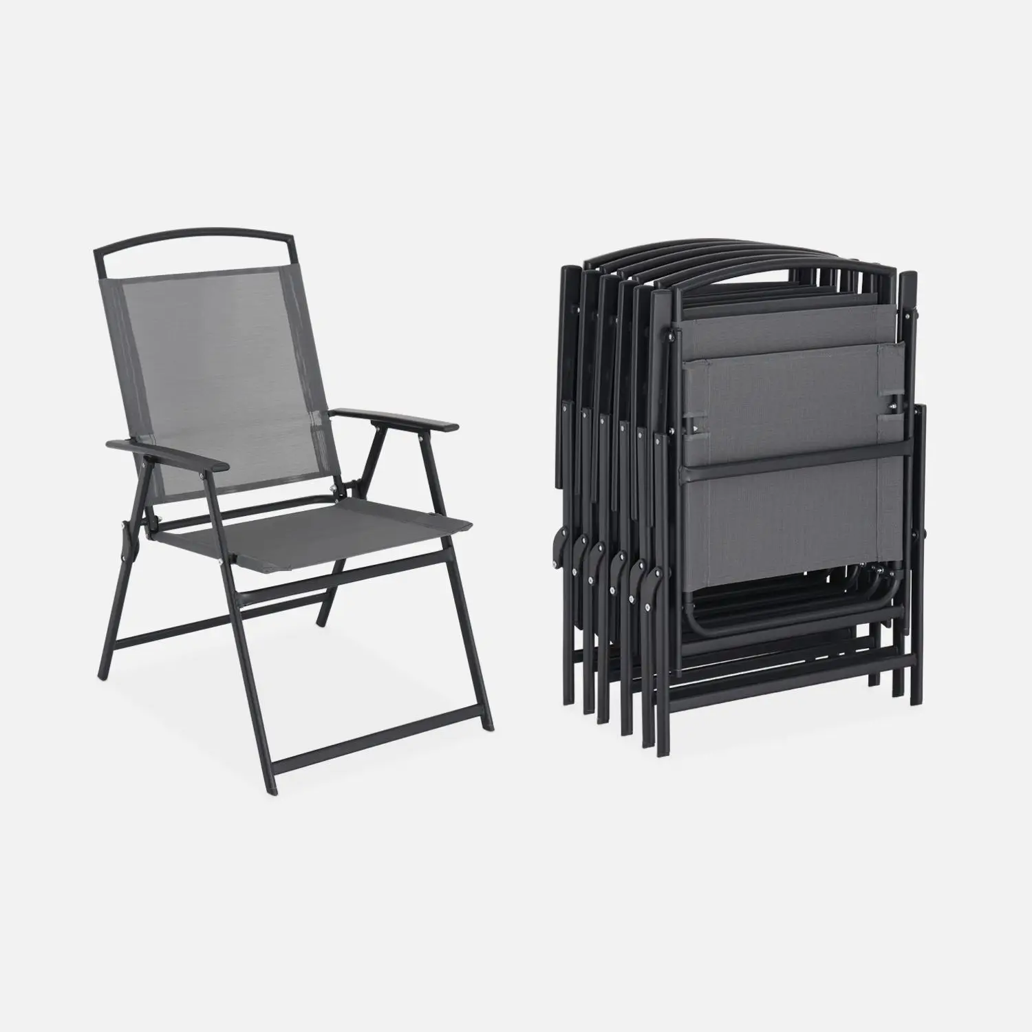 Table de jardin acier avec parasol + 6 assises