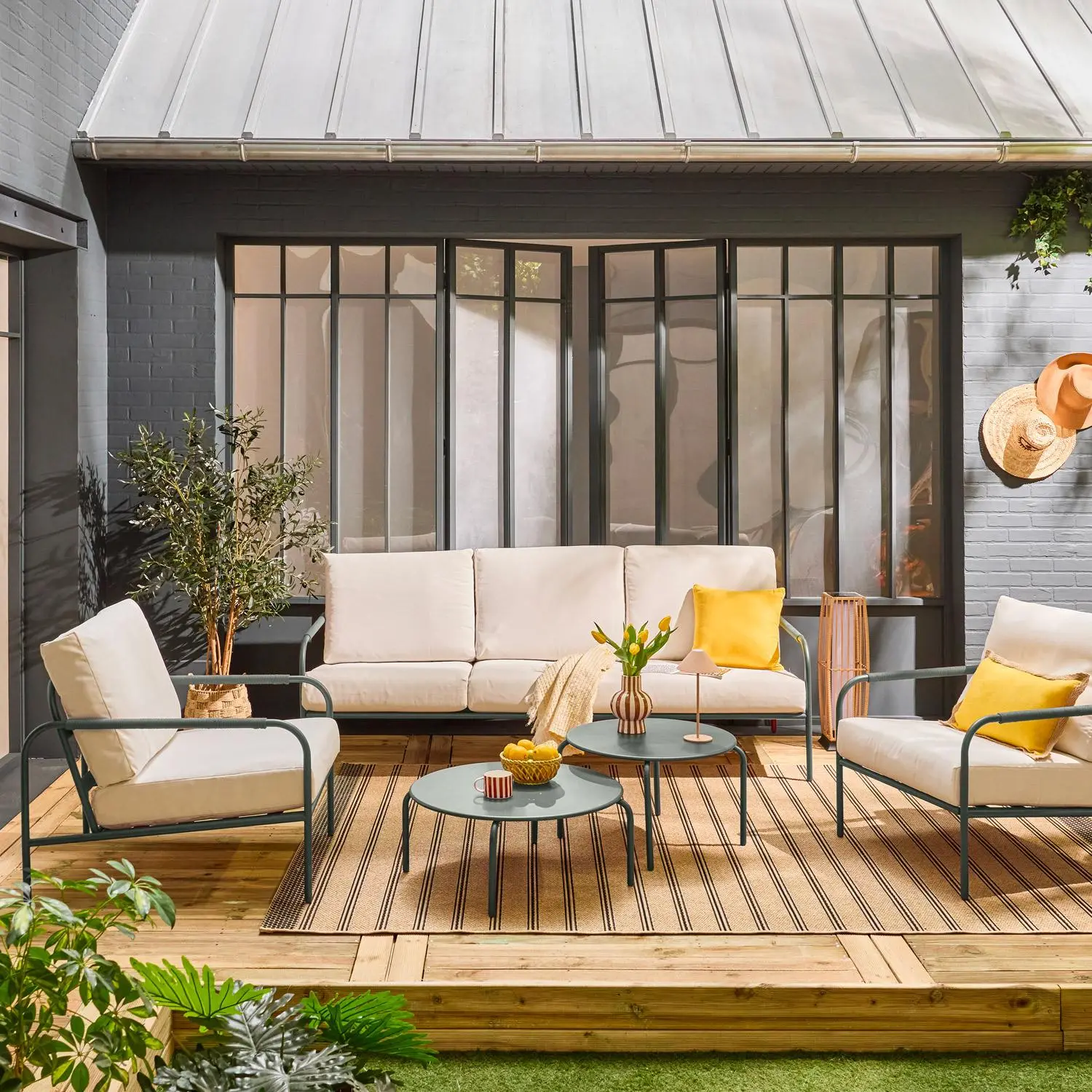 Salon de jardin acier 5 places