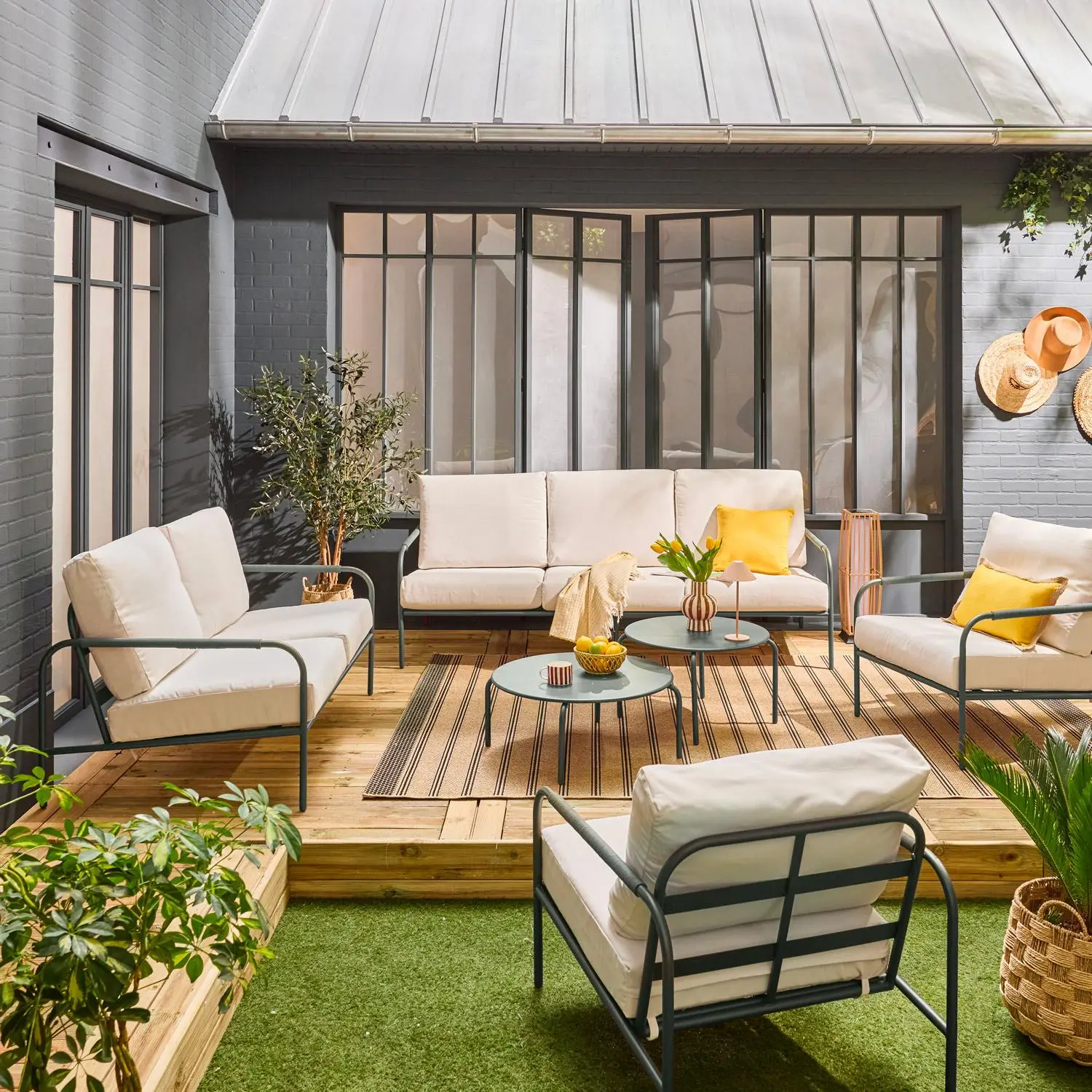 Salon de jardin acier 7 places