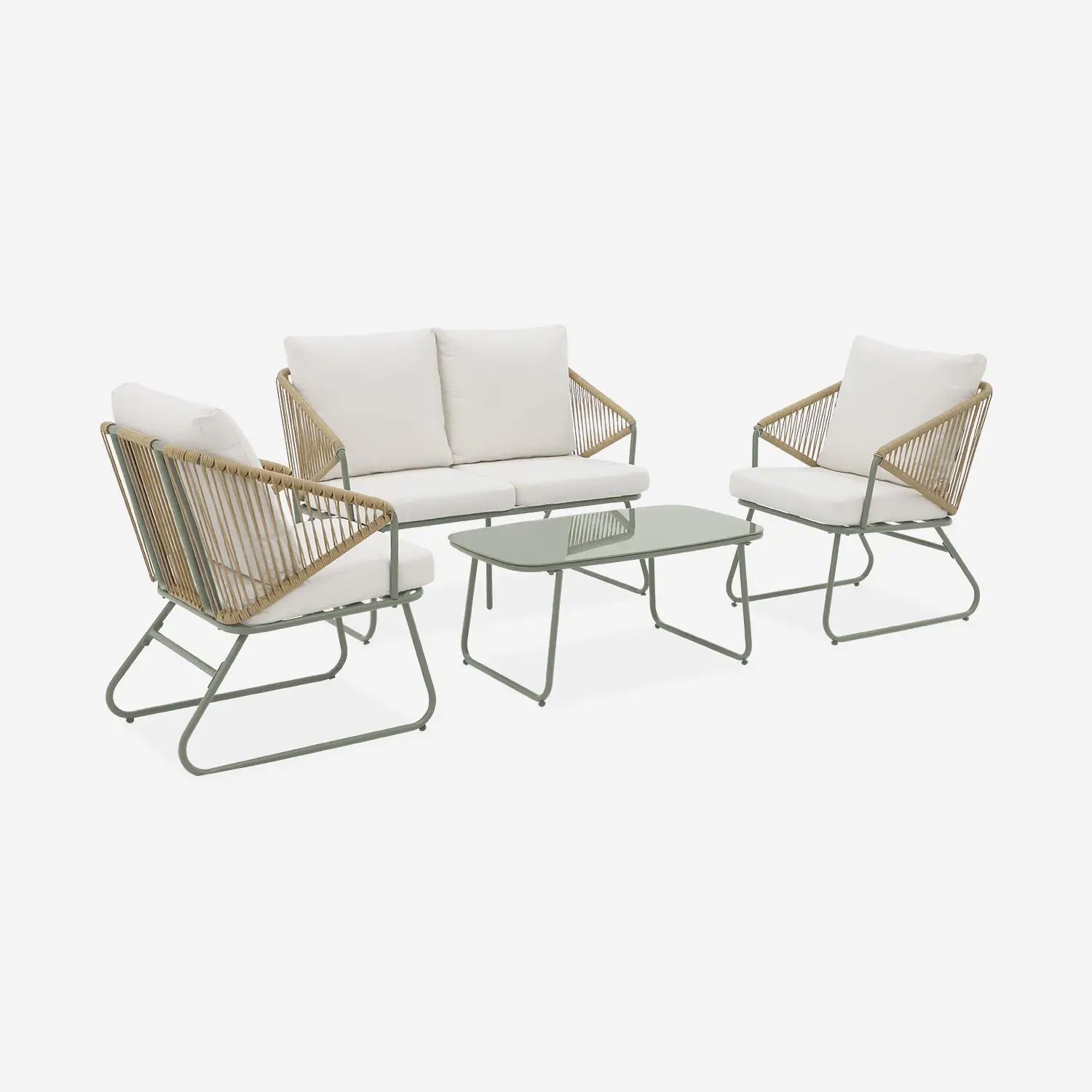 Salon de jardin acier et cordes 4 places