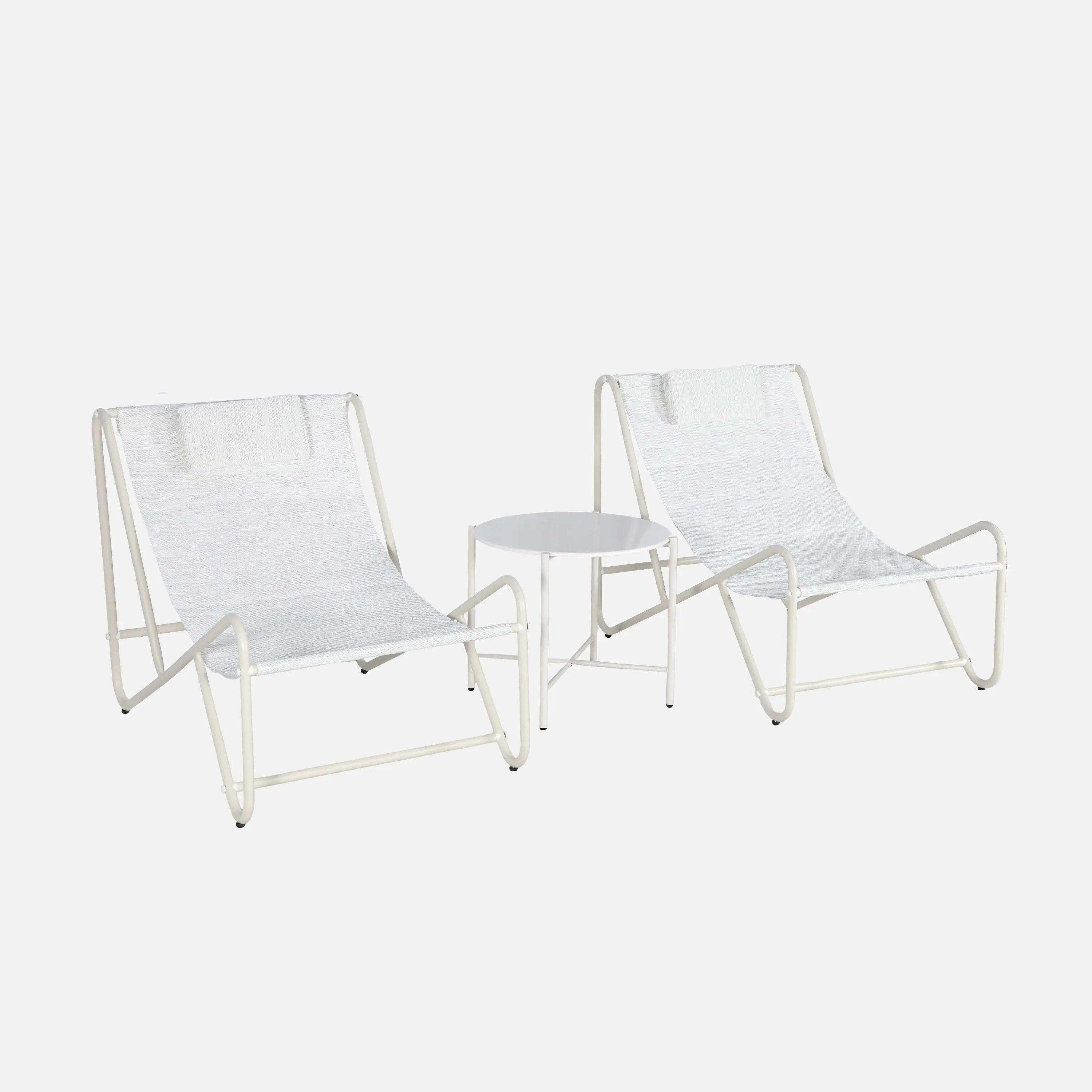 Set de 2 fauteuils relax avec table ronde en acier