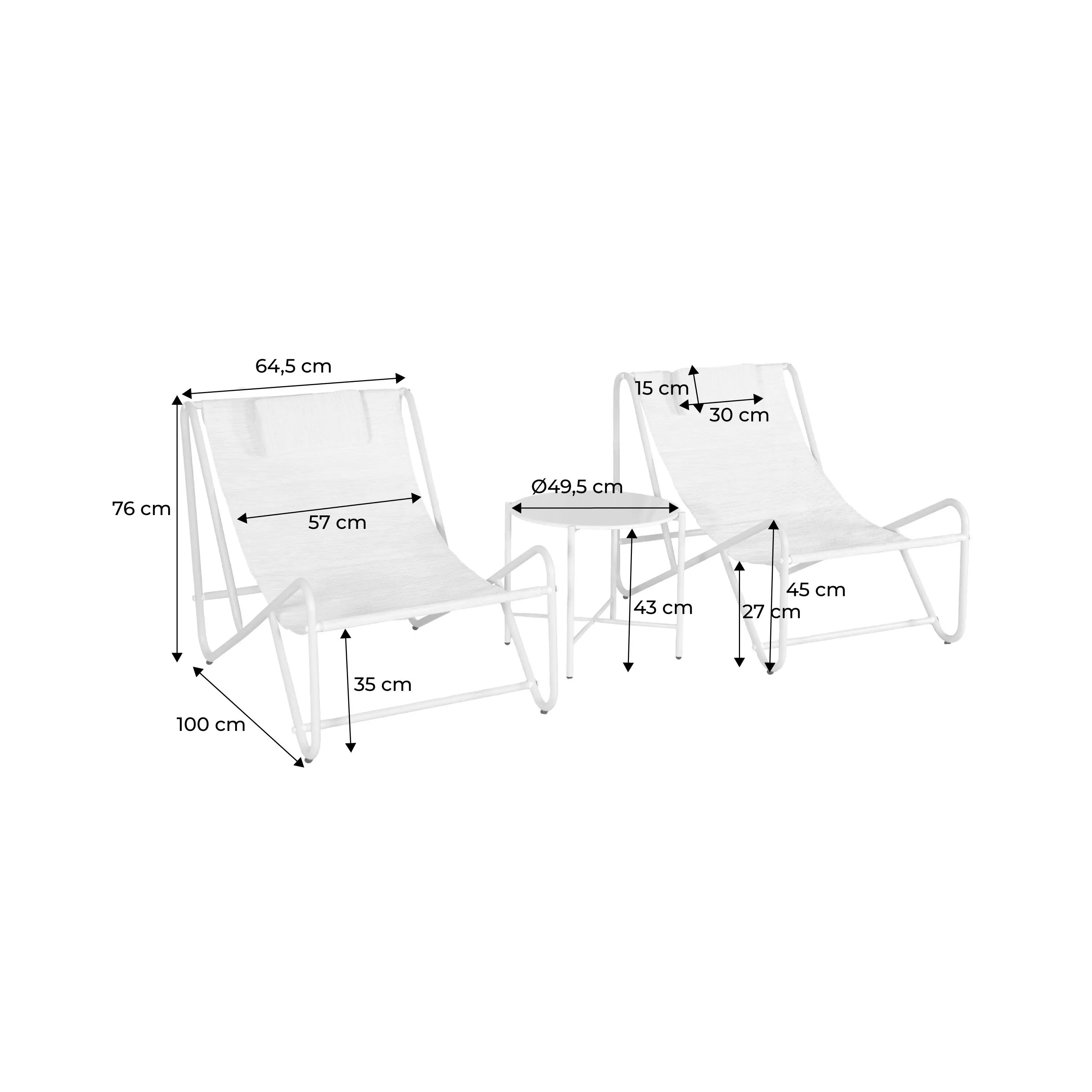Set de 2 fauteuils relax avec table ronde en acier